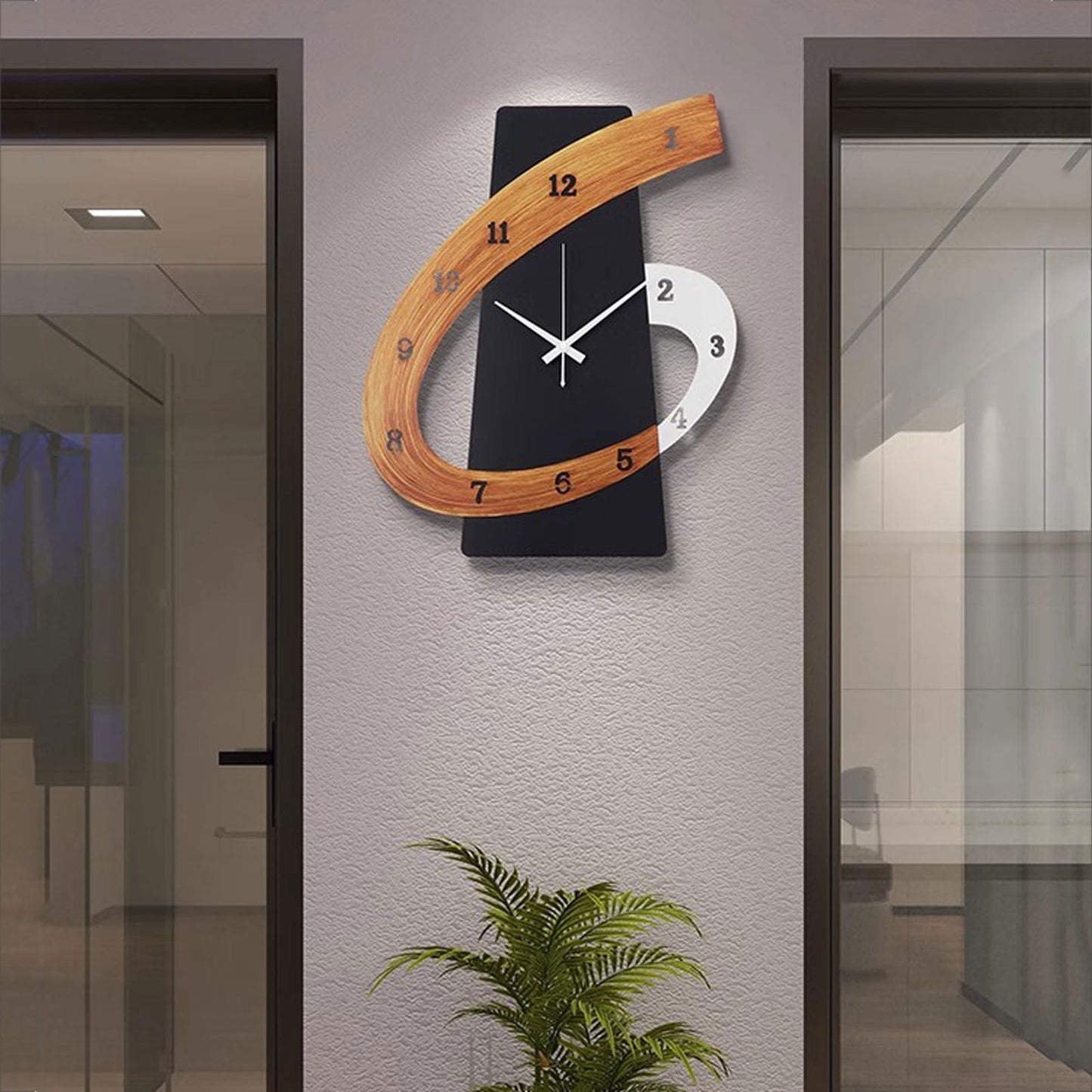 Clkstytm Modern Large Decorative Wall Clock，17 inch Black Silent Non-Ticking Nordic Metal Wall Clocks for Living Room Home Kitchen Bedroom Cafes Office Staircase，Arabic Numerals Quartz Clock(35x44cm)
