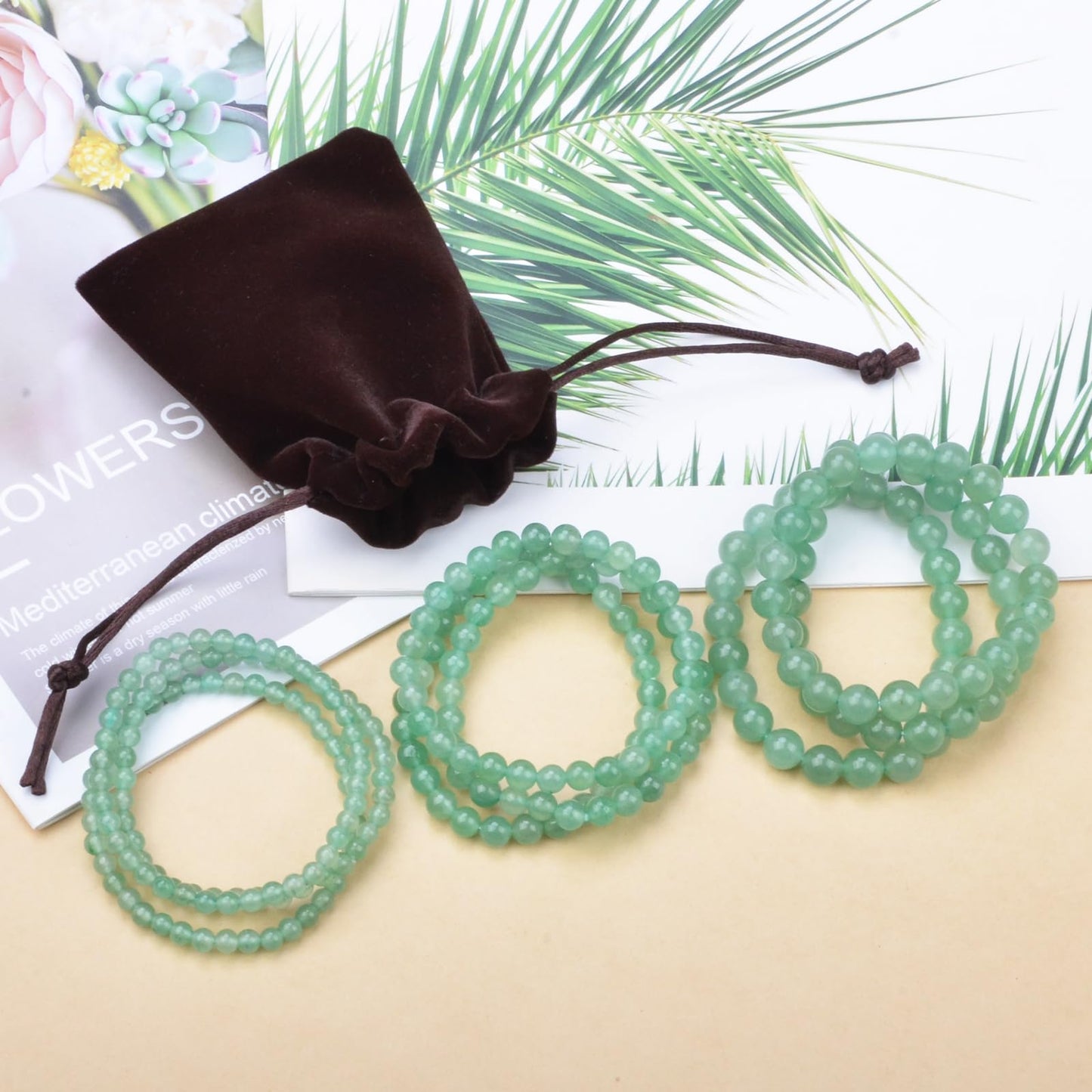 CHCCOYE 4mm Natural Healing Gemstone Bracelet Handmade Yoga Stretch Elastic Bracelet Stress Relief Crystal Jewelry for Men and Women (4mm, Green Aventurine)