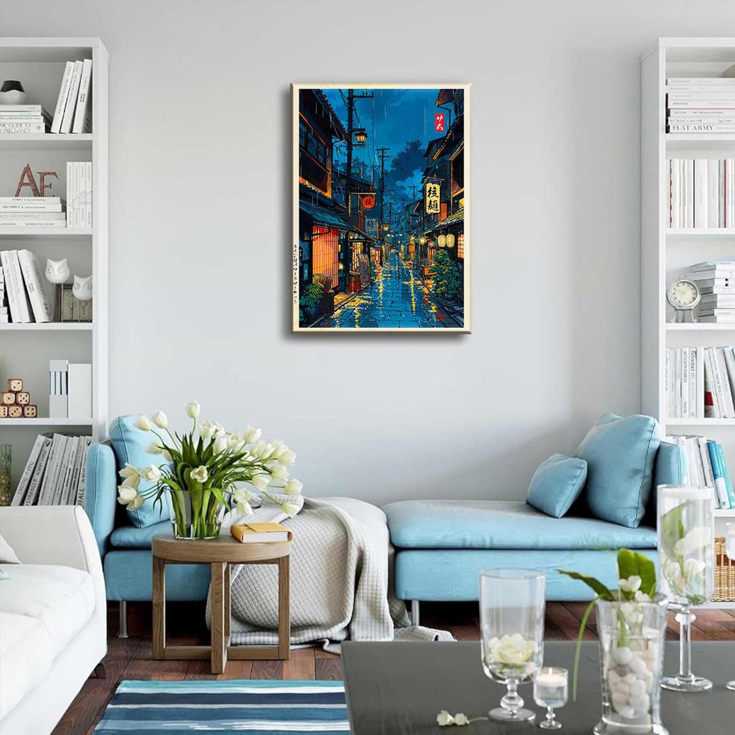 Tokyo Tea House Canvas Wall Art Japanese City Street Coffee Decor painting Pictures Ukiyo-e Illustration Anime Posters Prints for living room Bathroom Bedroom Office Hallway Home Decoration