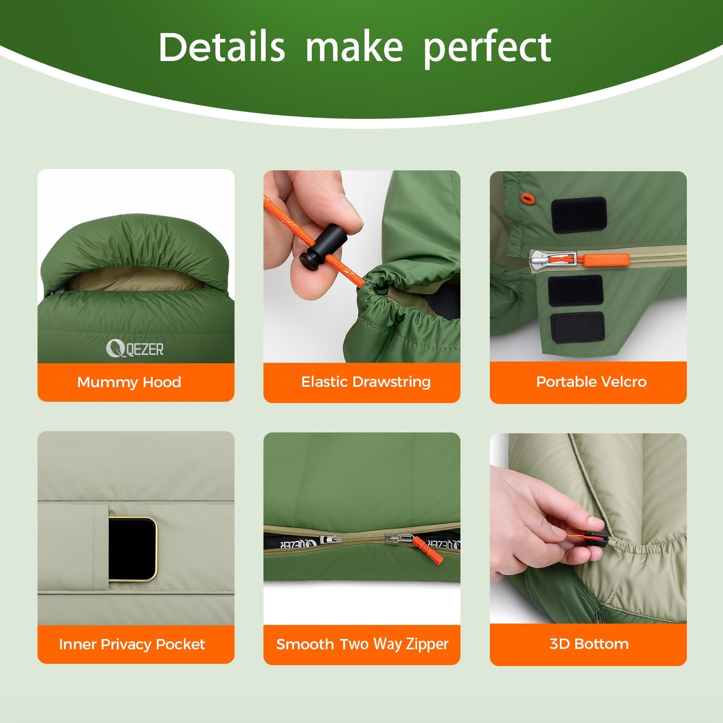 QEZER XL Sleeping Bag-600 Fill Power Down Sleeping Bag for Adults, Ultralight Ideal for Backpacking, Camping, Hiking