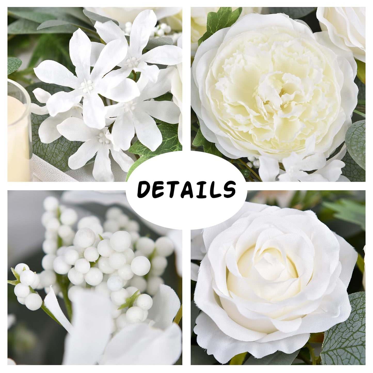 DearHouse 2Pcs Artificial Peony Flower Garland and - Silk Peony Garland with Flowers and Eucalyptus for Wedding Party Table Decoration,6ft/Strand (White)