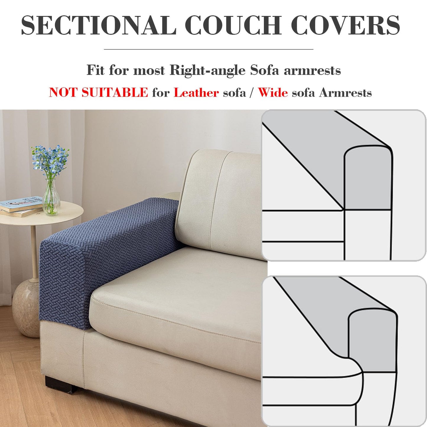 Disayu 2Pcs Couch Arm Covers, Armrest Cover for Sofa, Sofa Arms Covers Washable Arms with Twist Pins Soft,Skin-Friendly for Pets (Texture Gray, Armrest Cover)