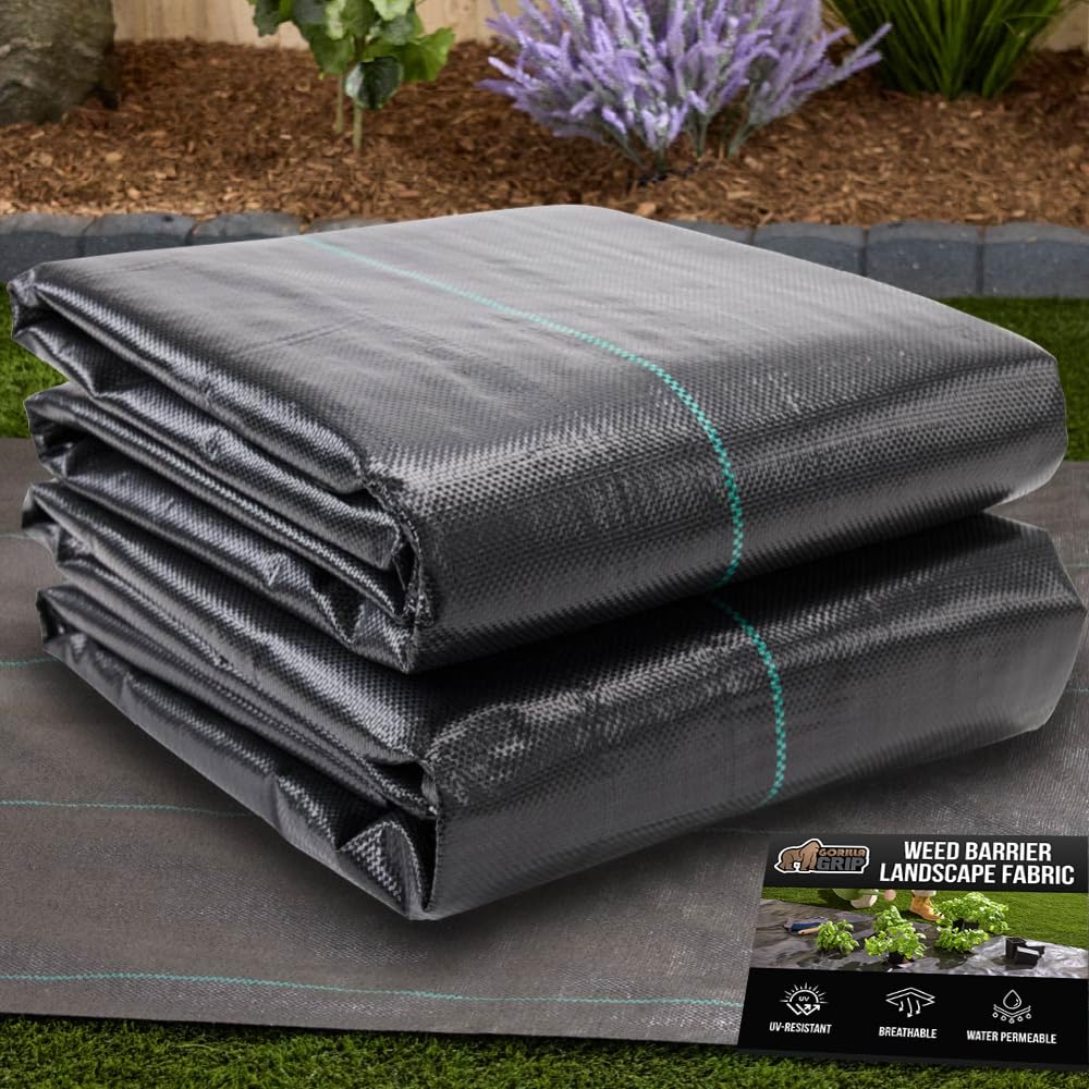 GORILLA GRIP Weed Barrier Fabric, 3 FT x 50 FT Heavy Duty Woven Landscape Fabric 3.2oz, Weed Control Ground Cover for Garden Beds & Mulch, Permeable Underlayment for Landscaping, Home & Commercial Use