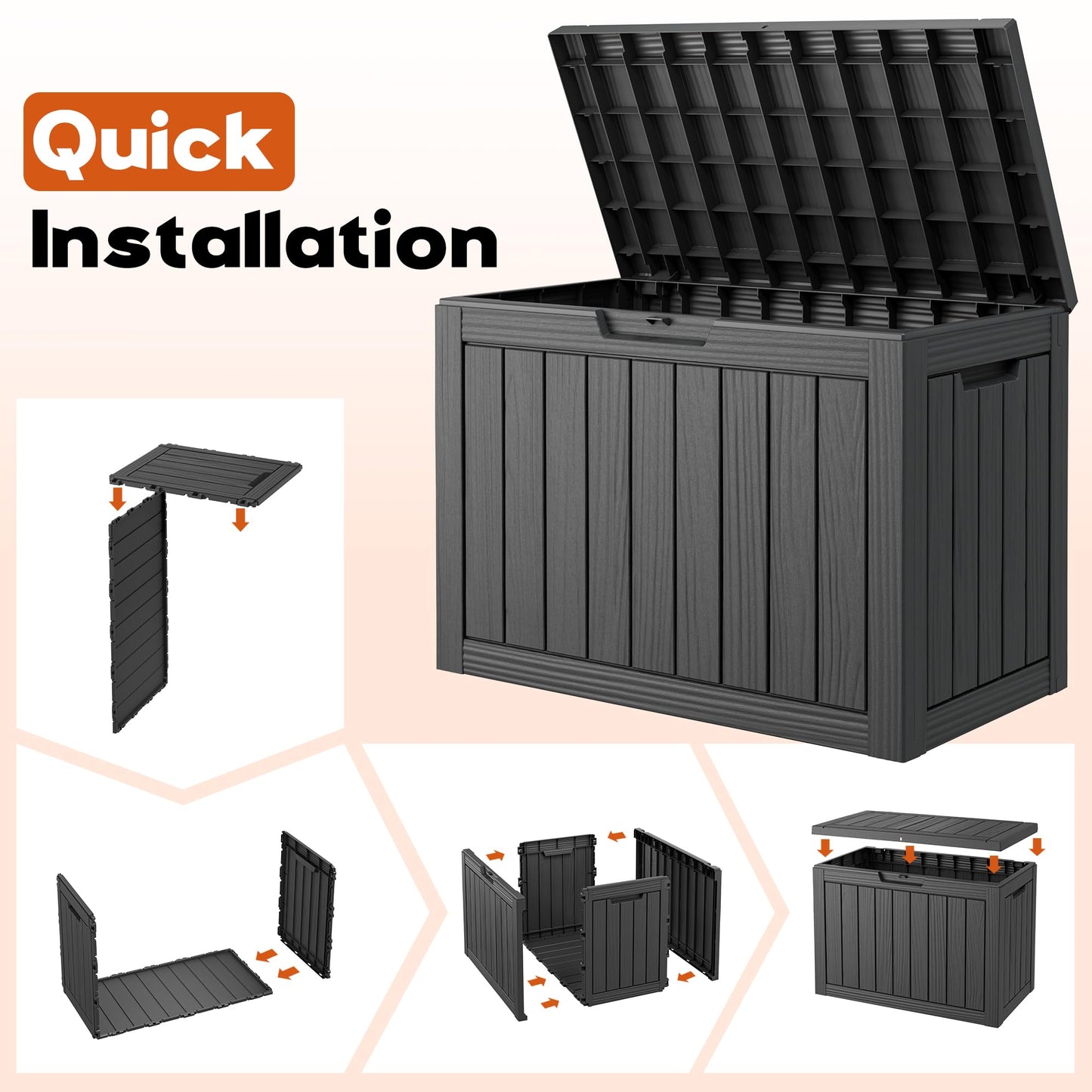 NBYSGO Outdoor Storage Box, Resin Deck Boxes Indoor and outdoor, Waterproof Storage Box Lockable Lid (Black, 45 Gallon)