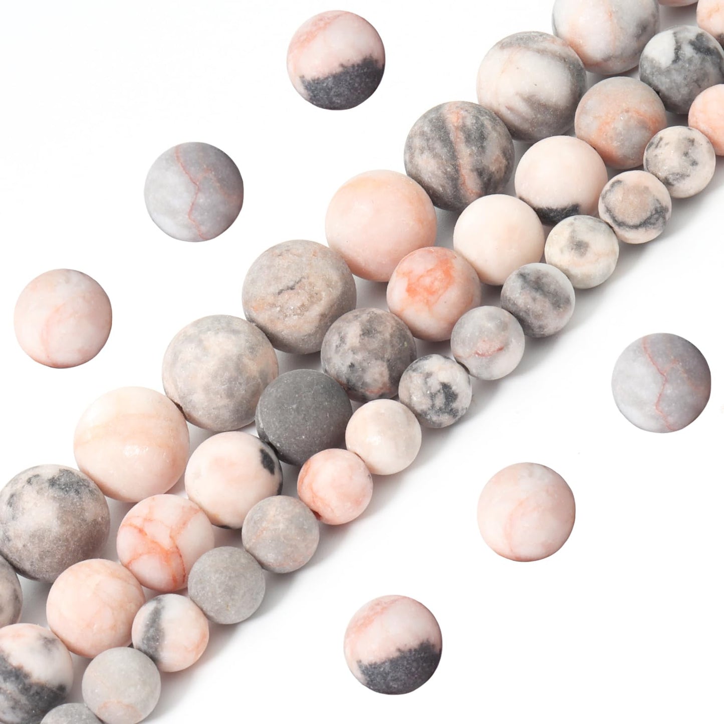 Siomia 60pcs 6mm Natural Matte Pink Zebra Jasper Beads Energy Healing Crystal Round Loose Stone Beads for Jewelry Making, DIY Bracelets Necklaces