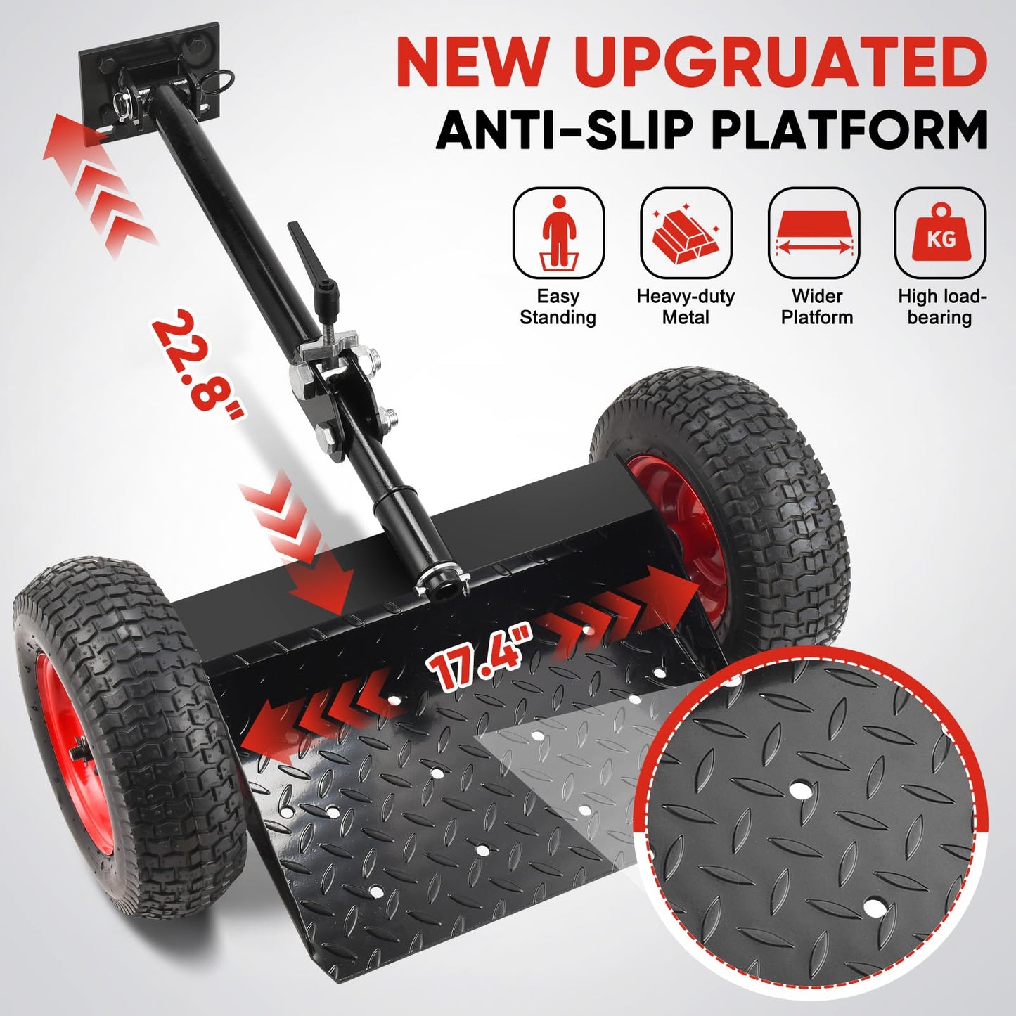 GADFISH Lawn Mower Wheels Sulky, Walk Behind Mower-Sulky, Lawn Trailer with 13" Tires for Mower, Easy Forward & Reverse Lawn Mower Trailer, Black & Red