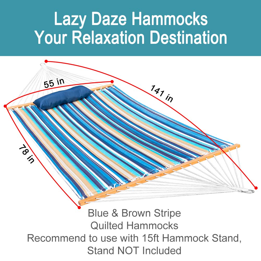 Lazy Daze Hammocks 12 FT Quilted Fabric Double Hammock with Spreader Bars and Detachable Pillow, 450lbs Weight Capacity