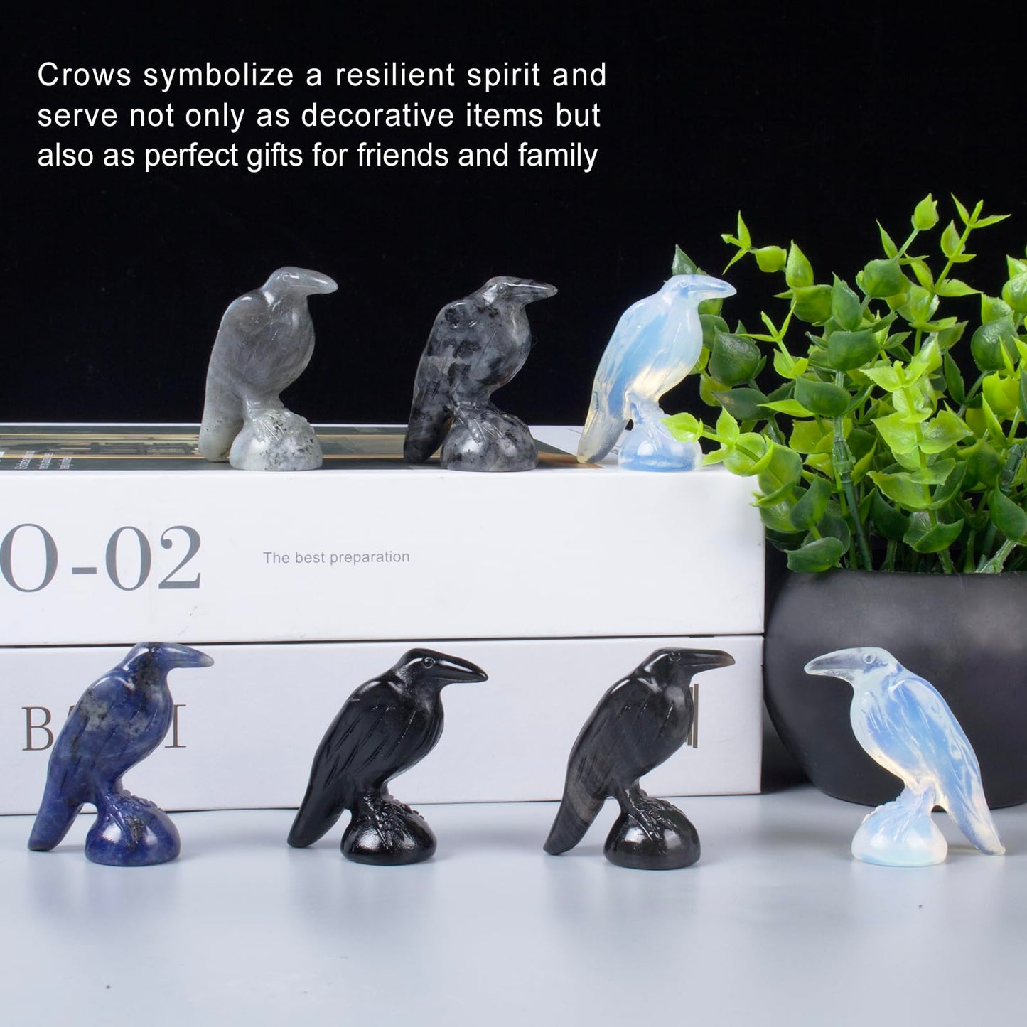 QLRSUXN Natural Black Obsidian Raven Figurines,2 Inch Healing Crystal Animal Statues,Lucky Guardian Pocket Crow Figurines as Women’s Gifts,Raven Statues for Office Home Decor and Ornament.