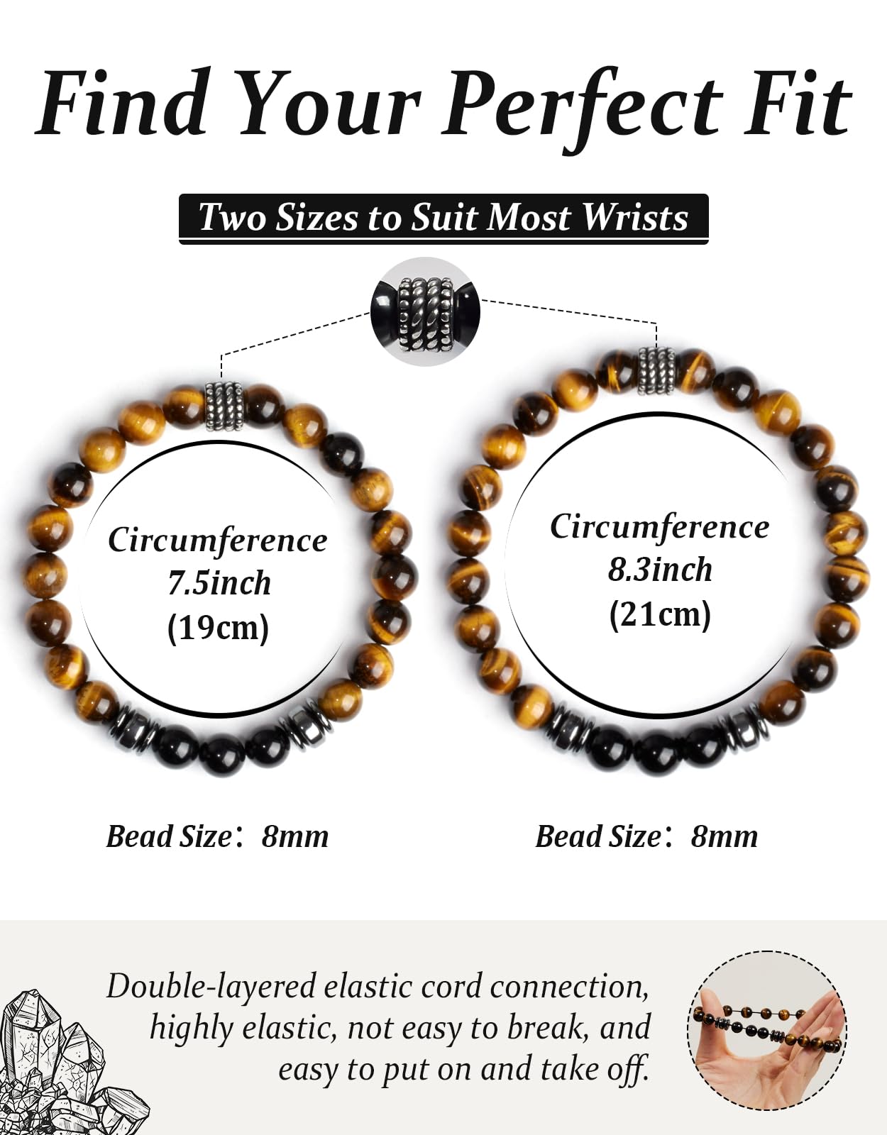 Landorilo Gifts for Men, 8mm Natural Stone Beaded Bracelets, Tiger's Eye & Black Tourmaline Healing Bracelet, Handmade Mens Jewelry Gift for Him, Husband, Son, Father, Friend(Happy Birthday-7.5in)