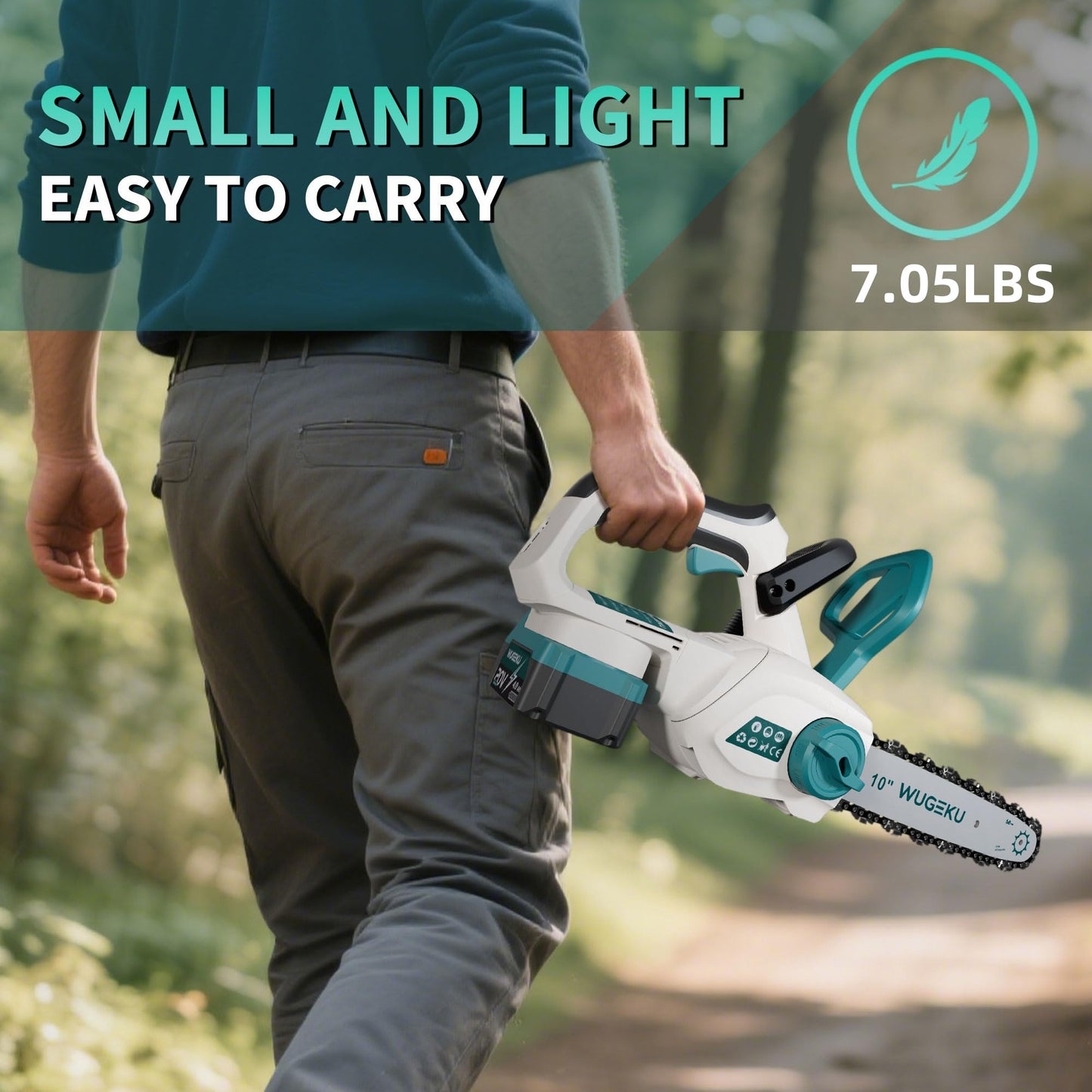 Wugeku 12" & 10" Electric Chainsaw Cordless, 20V Brushless Battery Chainsaws with 2 x 4.0AH Batteries - 4 x Chains, Auto Oiler, Tool-Free Chain Tension, Safety Lock