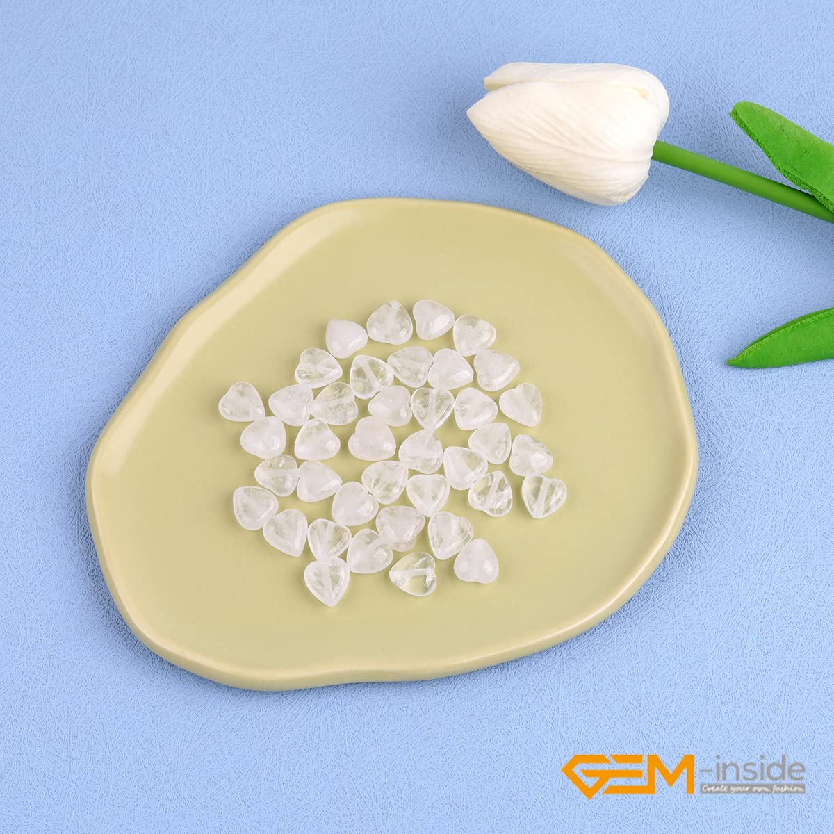 GEM-Inside 10mm Heart Charms Natural White Cloudy Rock Quartz Crystal Gemstone Stone Beads for Jewelry Making Full 15" Strand Power Energy Healing Chakra Stone Beads