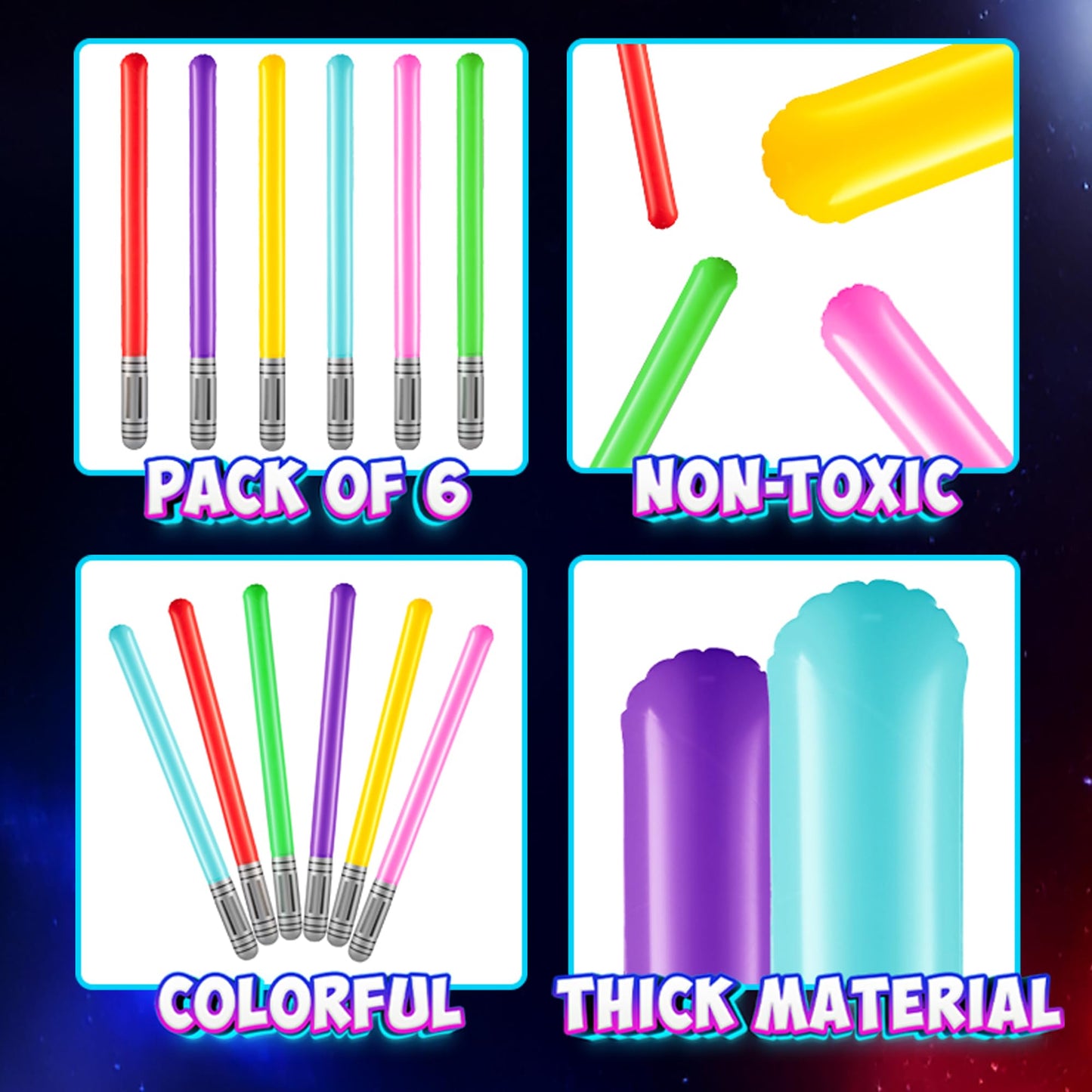 Bedwina Inflatable Light Sabers for Kids - (Pack of 6) 35-inch Neon Color Blow-Up Toy Saber Swords, Party Favors, Goodie Bags, Star Galaxy Theme Birthdays & Prize Toys