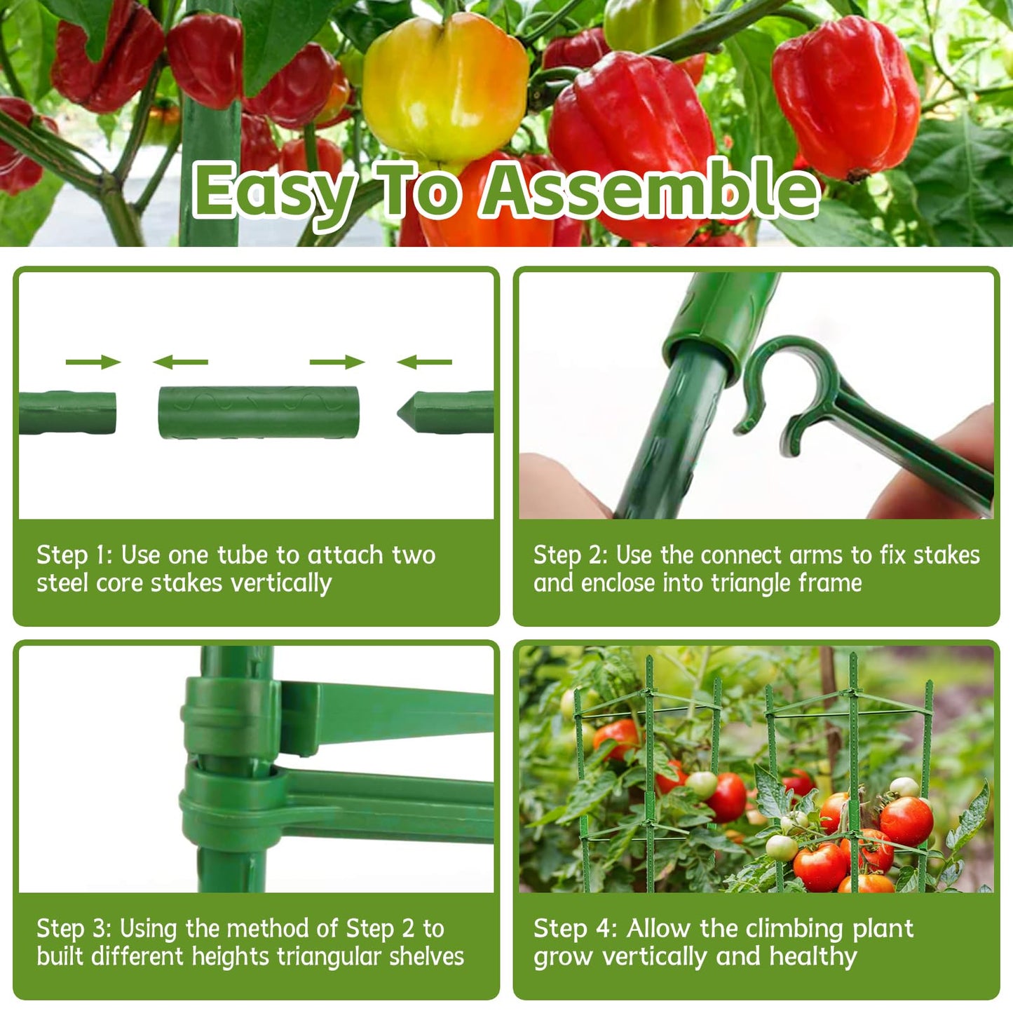 Riare 8 Pack 4 FT Tomato Cages for Garden- 48inches Heavy Duty Garden Stakes, Adjustable Tall Tomato Plant Support Tomato Trellis Cage for Pots, Raised Garden Bed, Climbing Vegetables Plants Flowers