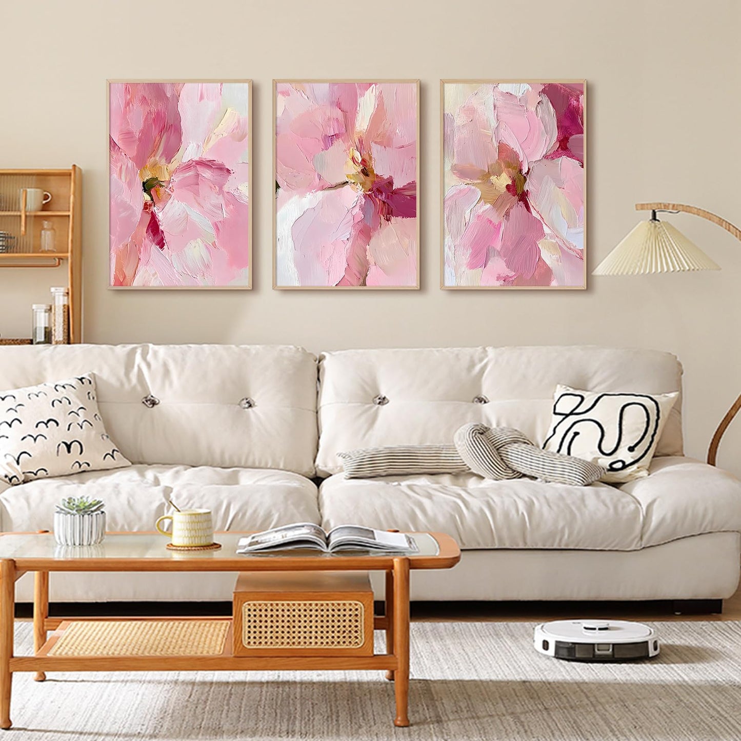 Abstract Floral Wall Art Pink Flower Canvas Pictures Modern Wall Decor Blush Pastel Pink Prints Peony Painting Minimalist Poster Botanical Artwork for Bedroom Living Room 12x16 Inch Unframed set of 3