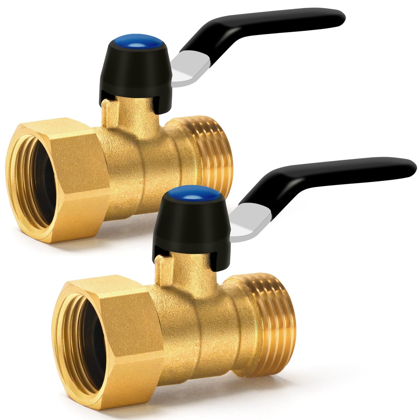 Brass Garden Hose Shut Off Valve with Full-Flow Design – Heavy Duty 3/4" GHT Nozzle Connector, 304 Stainless Steel Handle – 2 PC (Full Flow, Corrosion-Resistant)