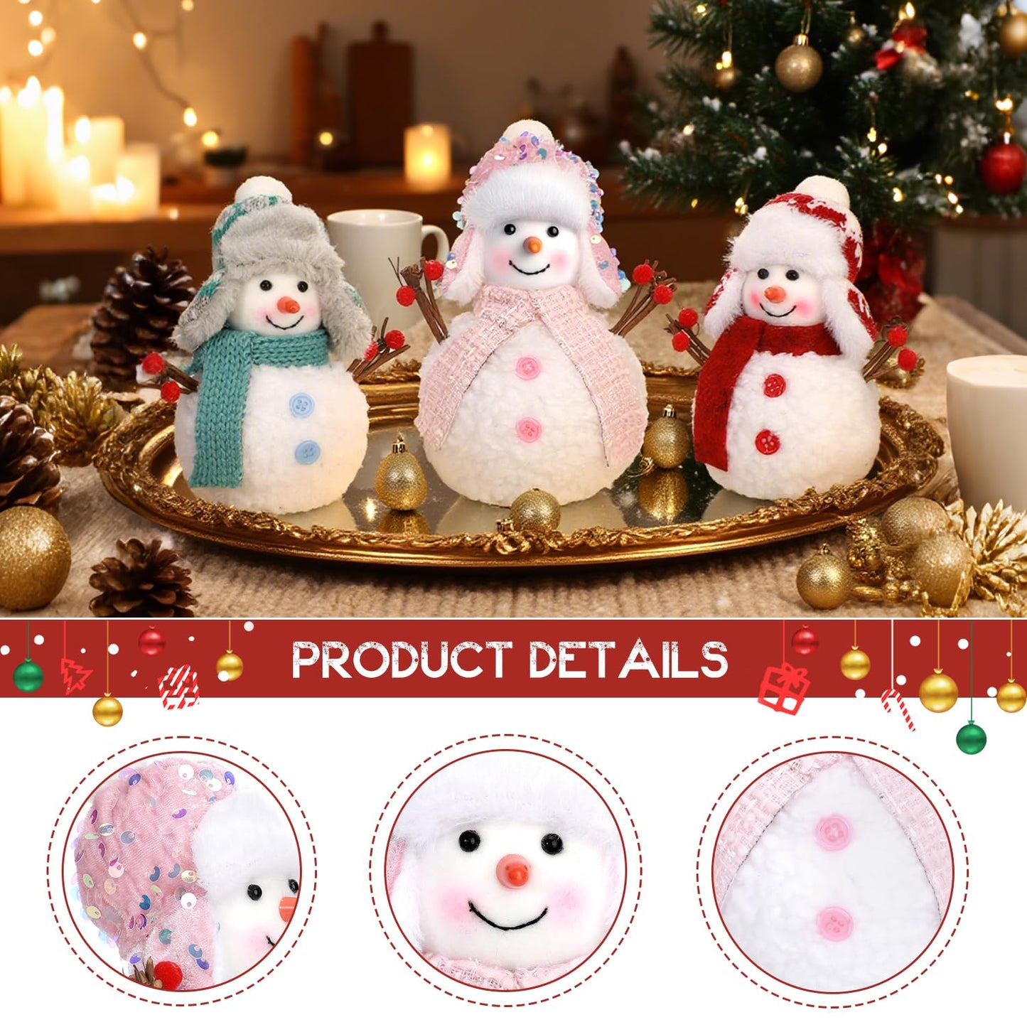 Yonsya Set of 3 Christmas Snowmen Plush Decorations, Xmas Farmhouse Tiered Tray Tree Christmas Decor Collectible Figurines - Home Tabletop Elf Ornaments (3, Snowmen)