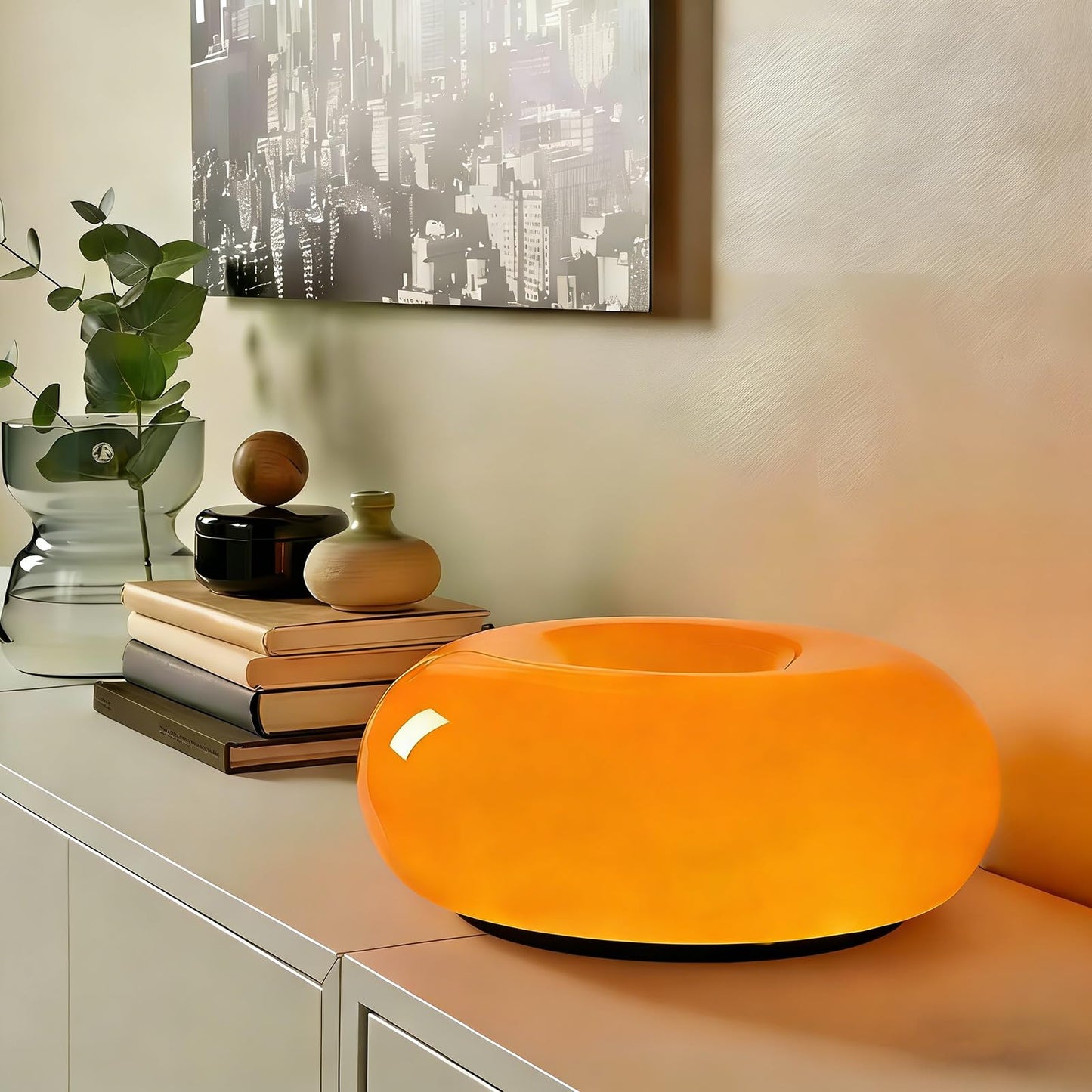 MIXL - Orange Donut Table Lamp,Dount Light Lamp Ambient Lighitng,Aesthetic Touch Table Lamps,Modern Cute Desk Lamps for Living Room Bedroom