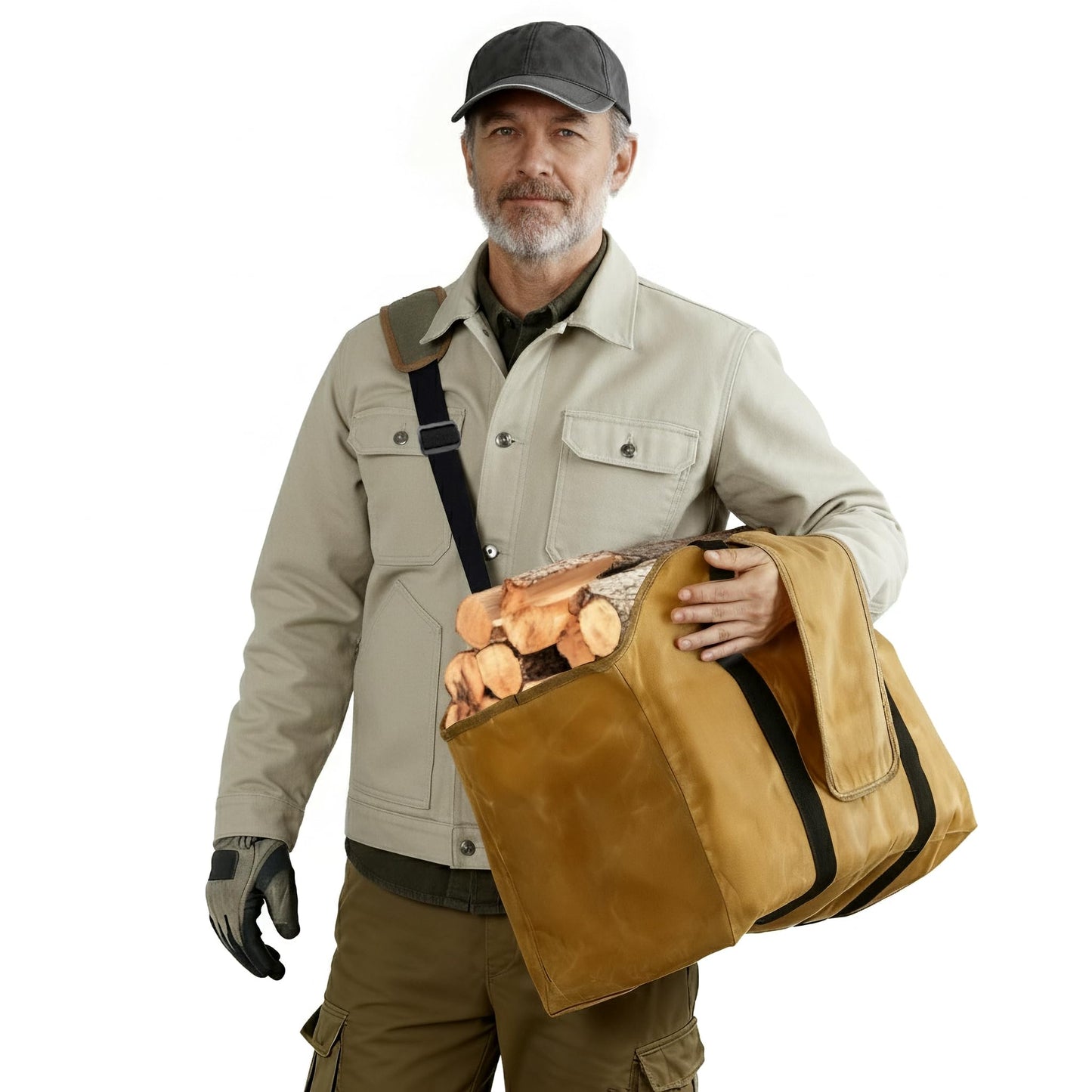 NFAMRZCAR Extra Large Firewood Carrier Ergonomic Wood Carrier for Firewood Heavy Duty Wax Canvas Firewood Bag,Firewood Carriers with Handles for Wood Stove Accessories Outdoor Camping