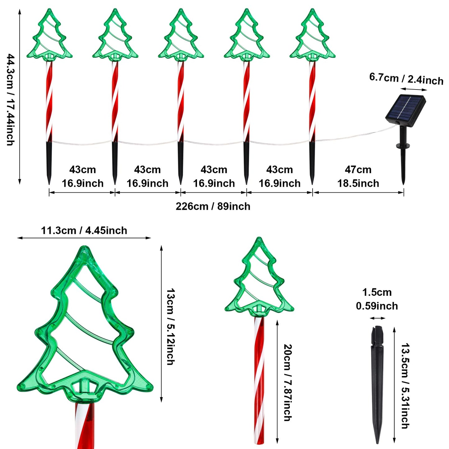 Christmas Tree Outline Solar Lights 5 Pack, 17’’ Cute Size Pine Tree Outline Garden Solar Lights for Out Decor, IP45 Wateproof and Dust Resistance, Solar Powered Yard Light for Christmas Decor