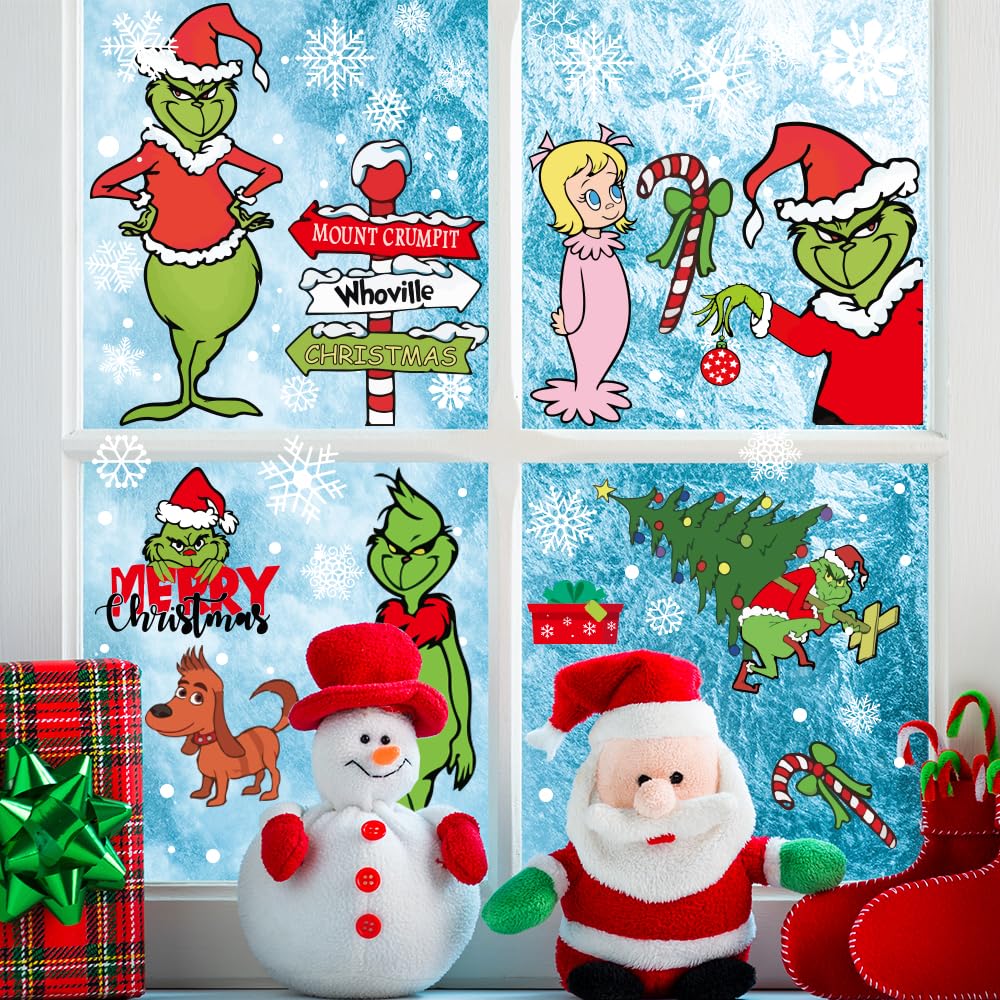 Waterproof Christmas Window Clings Xmas Window Stickers Double Sided Decals Home School Office
