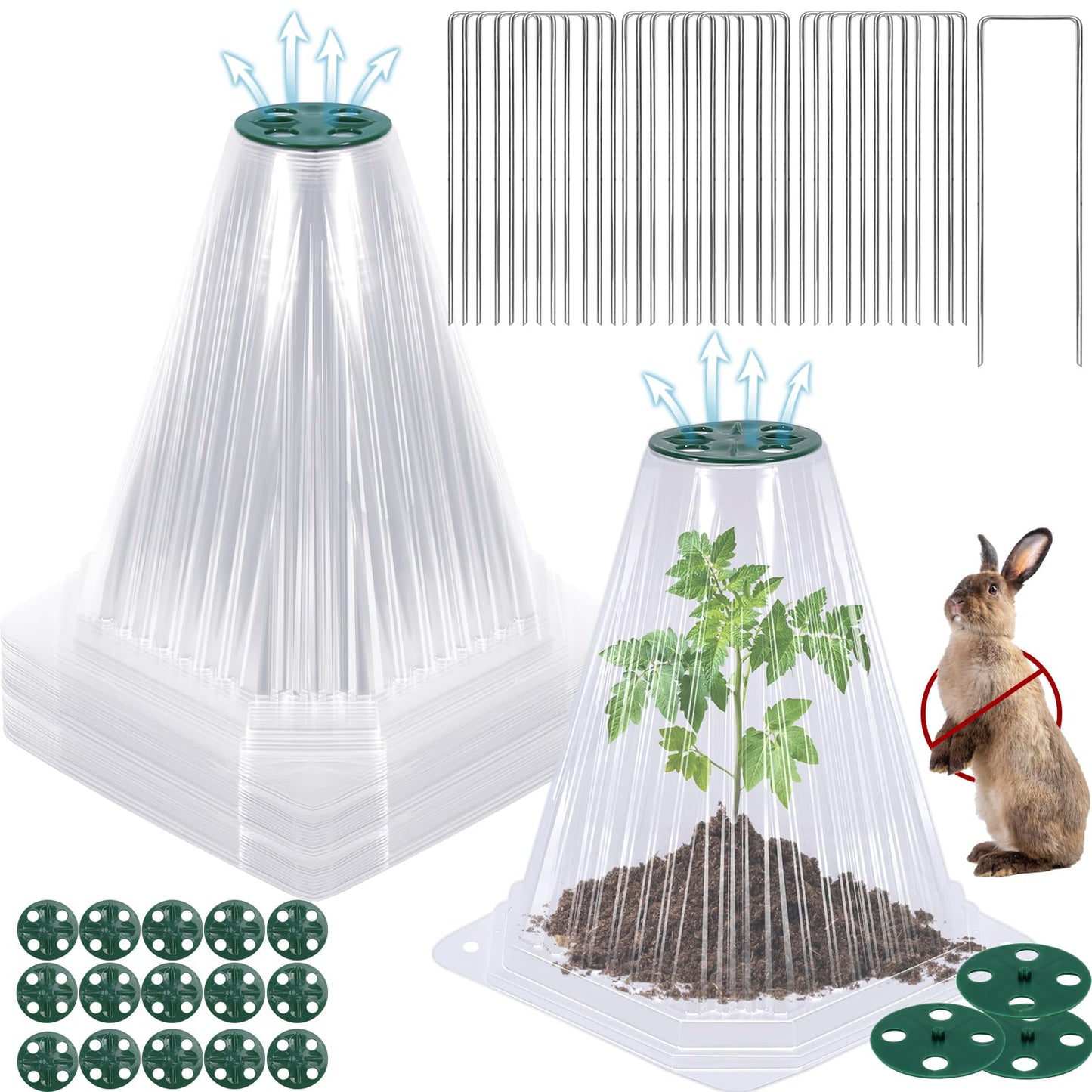 VICAMB 20 Pack Garden Cloches for Plants,Reusable Plant Bell Covers with Rotary Vent and 40PCS Ground Stakes,Garden Protector from Birds Chicken Animals,7.9" H X 6.7" D