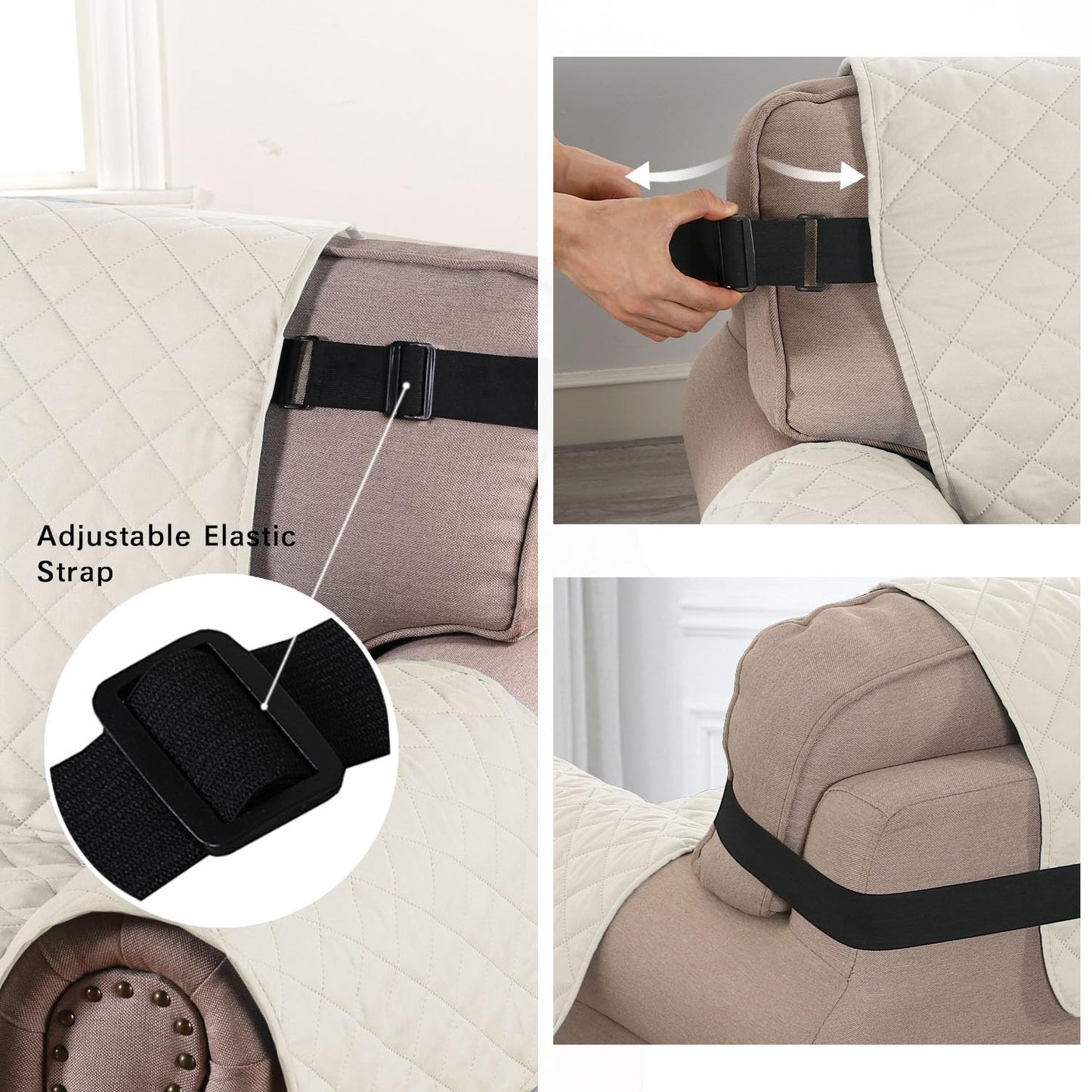 H.VERSAILTEX Chair Slipcover Reversible Chair Cover Water Resistant Couch Cover Washable Chair Cover Non-Slip Fabric Furniture Protector with Elastic Strap for Pets(Armchair, Ivory/Beige)