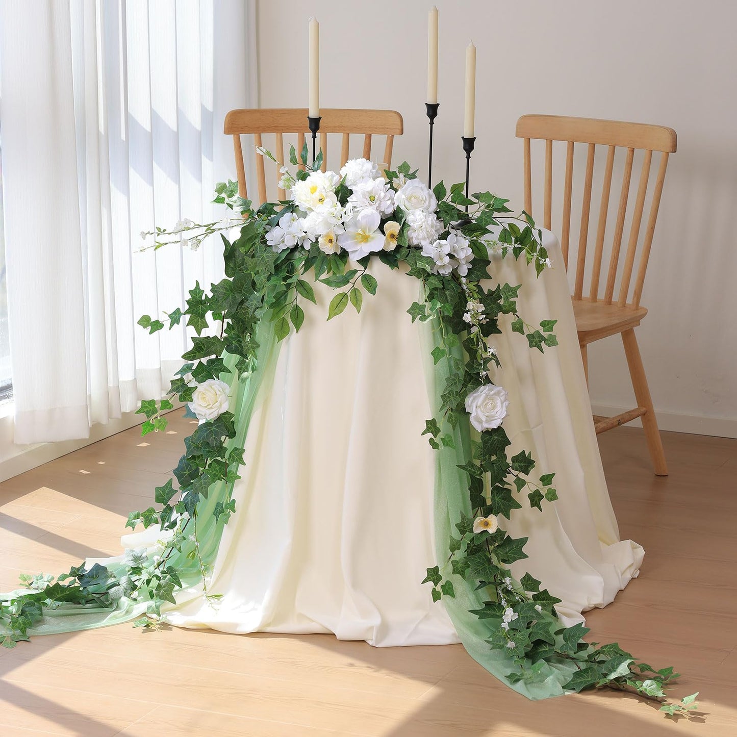 Mizii 2 Strands Artificial Vines Ivy Garland 79" Fake Vine with Silk Green Leaves Faux Hanging Plants Greenery Decoration for Outdoors Party Wedding Indoor Mantle Bedroom Home Decor (Ivy)