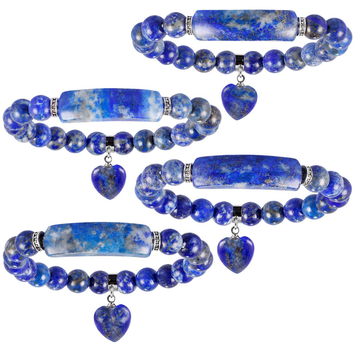 TUMBEELLUWA Healing Stone Bracelet 8mm Beads Chakra Crystal Energy Heart Charm Bracelet Handmade Jewelry for Women, Lapis Lazuli
