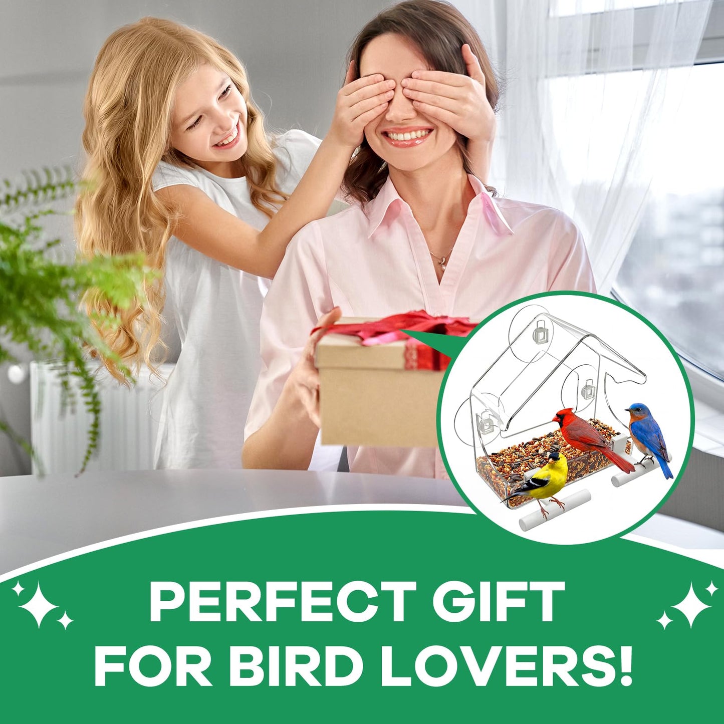 Clear Bird Feeder for Window Acrylic, Window Bird Feeders with Strong Suction Cups, Suction Cup Bird Feeder for Garden, Yard, Elderly Kids Viewing Wild Birds Outside, as a Bird Watching Gift