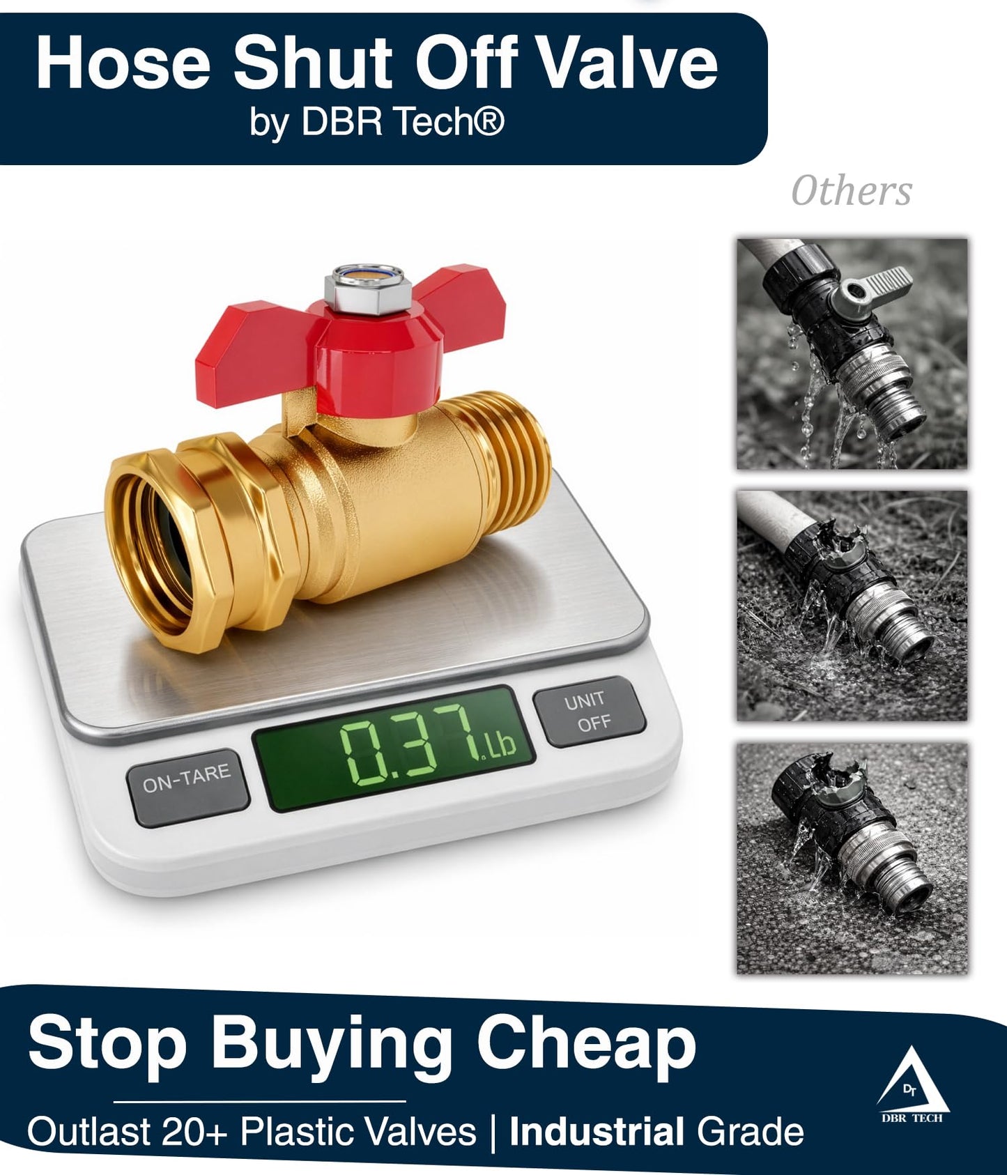 DBR Tech® Garden Hose Shut Off Valve 3/4" Brass | Full Flow & Heavy Duty | 2026 Edition
