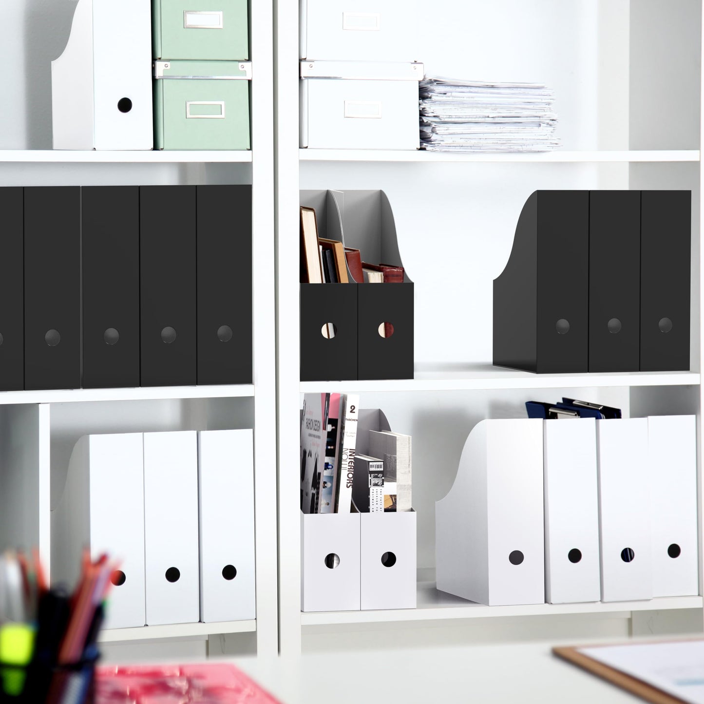 Simple Houseware 6-Pack Magazine File Holder Box, Foldable Cardboard Organizer, White