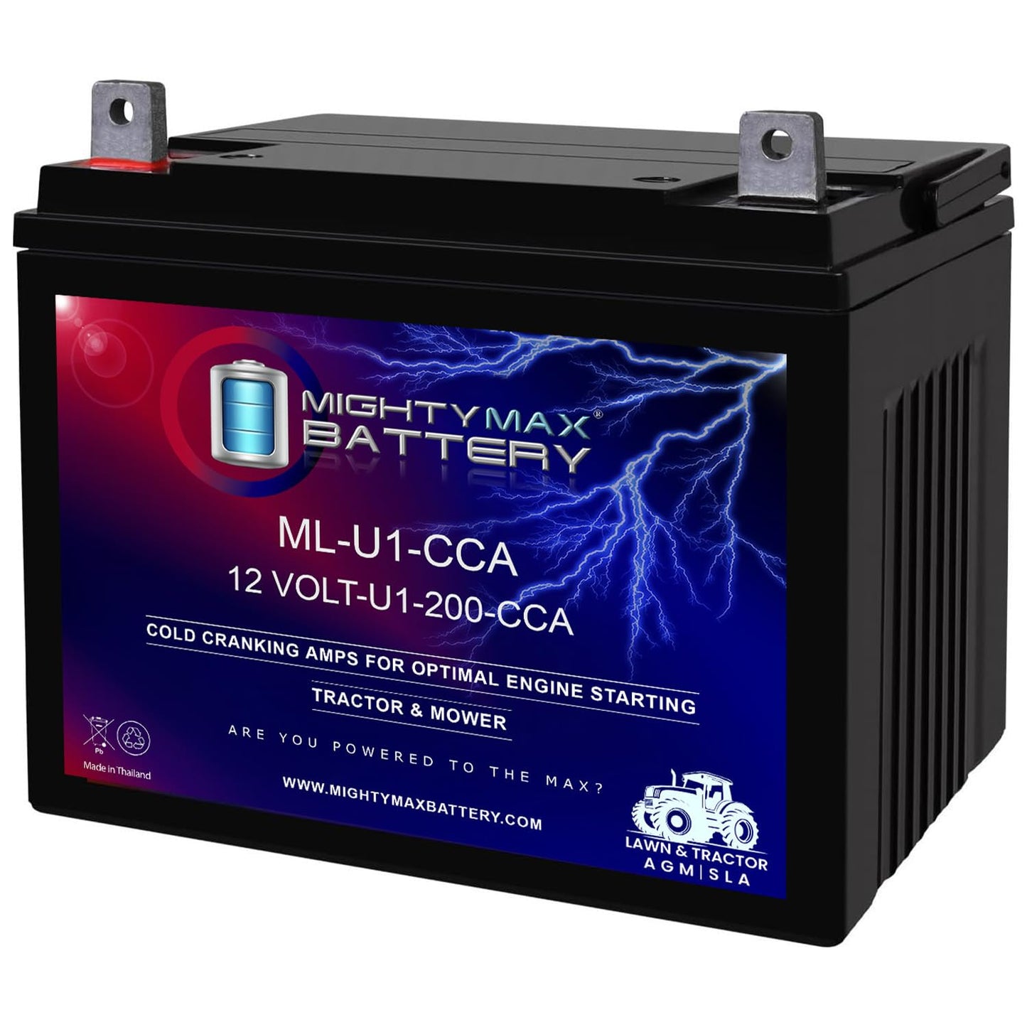 ML-U1-CCA -12 Volt, 200 CCA, Nut and Bolt (NB) Terminal, Rechargeable SLA AGM Battery