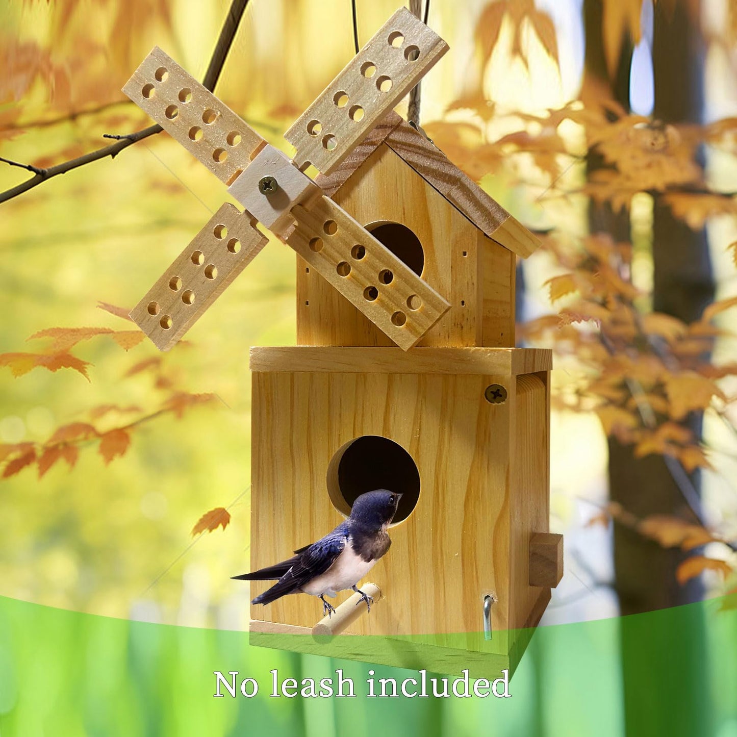 Whesamy Wood Bird House, Hanging Windmill Bird Houses for Outside, Cedar Birdhouse Outdoors for Robin Budgie Swallow Little Sparrow Finch Throstle, Bluebird Houses for Outside, Assembly Required