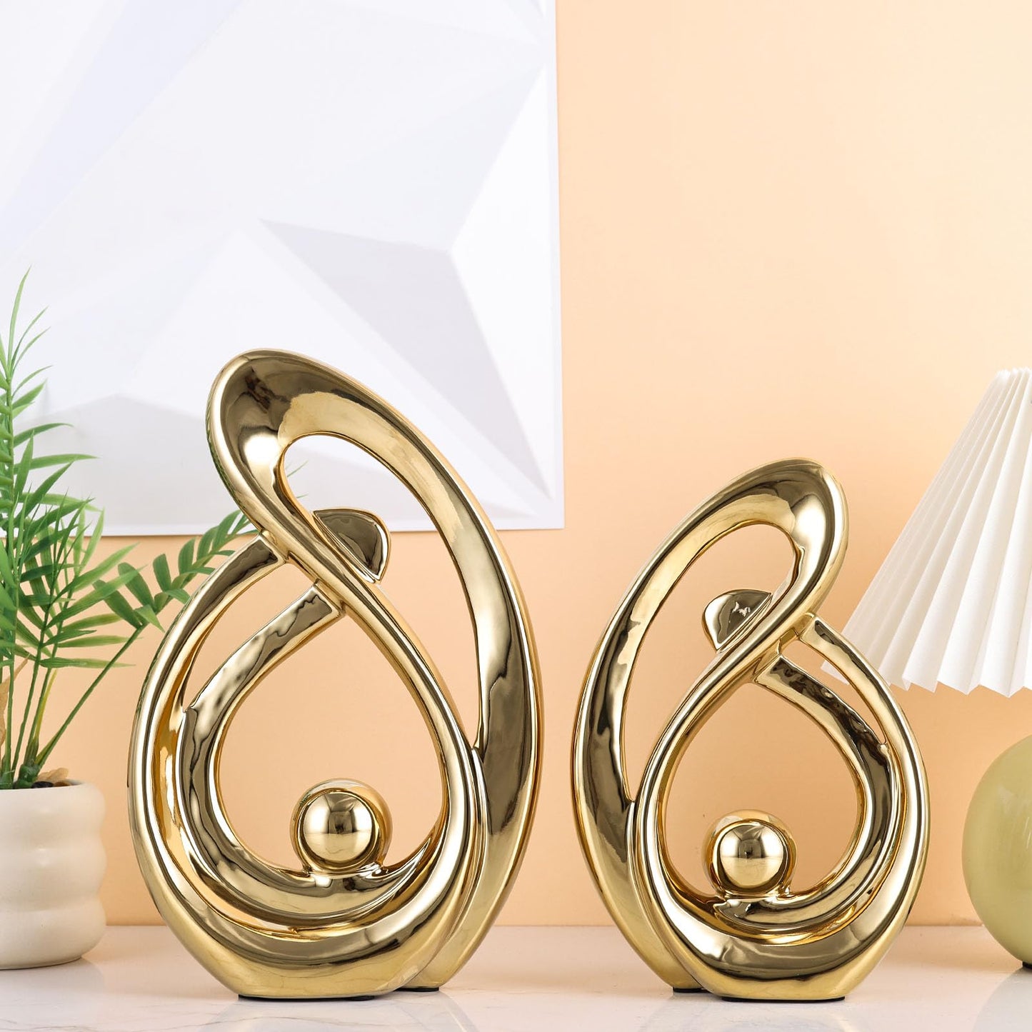 XMGZQ Home Decor Accent,Porcelain Art Mid Century Bookshelf Decorations,Gold Centerpieces for Tables,Abstract Ceramic Statue Sculpture for Coffee Table Mantel Tv Stand Centerpieces (Gold, Large)