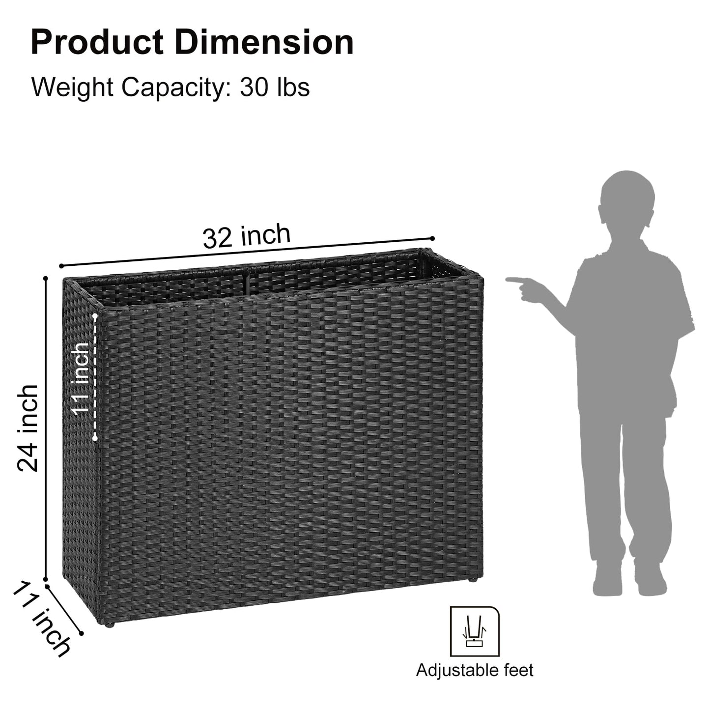 SUNNYPARK Tall Rectangular Planter with Removable Liner, All-Weather PE Rattan Large Modern Planters Indoor Outdoor Flower Plant Pots Garden Box Patio Yard Front Porch Deck