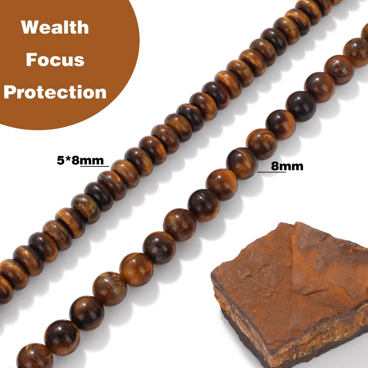 Raicegs 100pcs 5×8mm Rondelle Tiger’s Eye Beads Natural Gemstone Beads Abacus Disk Stone Loose Beads for Jewelry Making DIY Bracelets Necklace