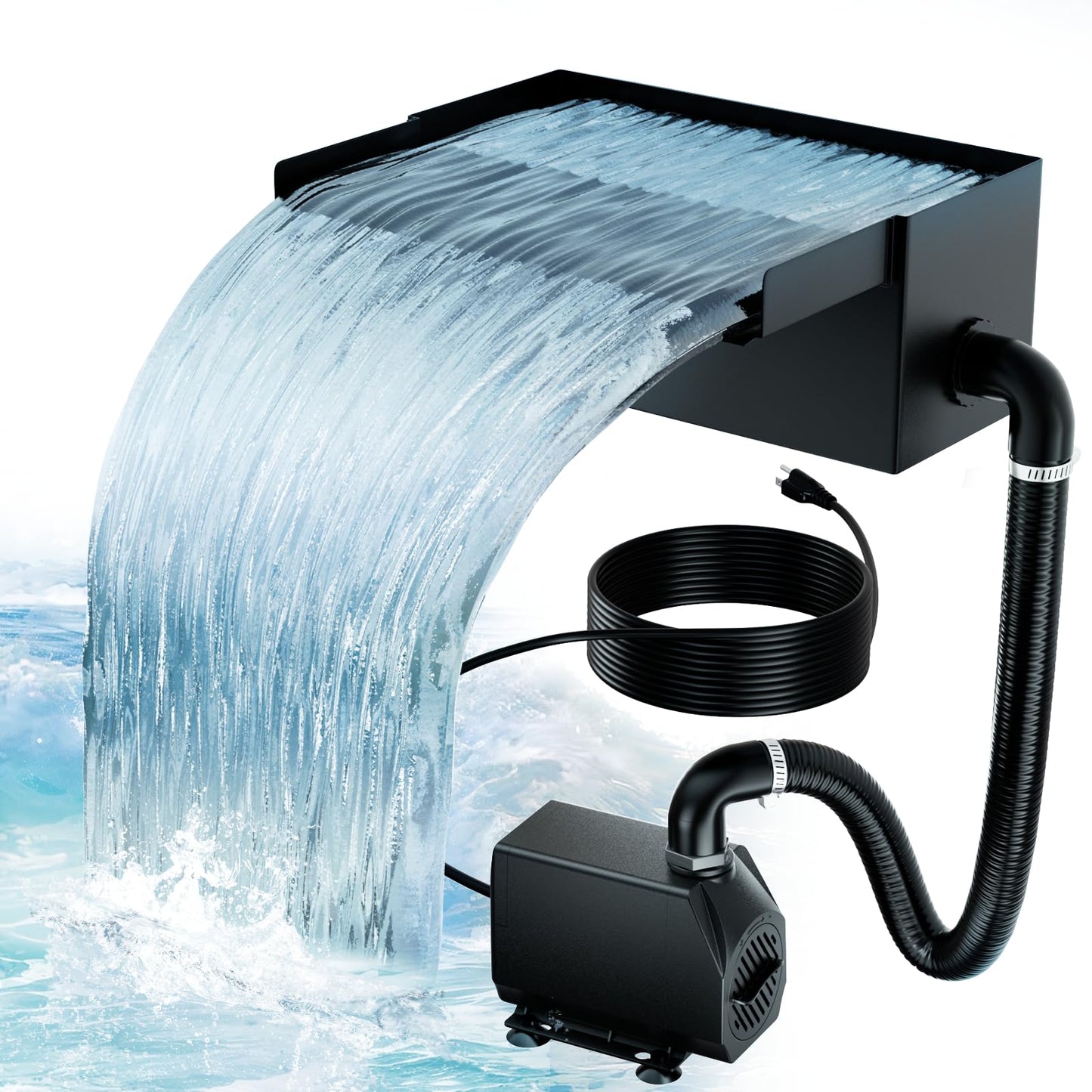 Biling 8 Inch Pond Waterfall Spillway Kit, 304 Stainless Steel Waterfall Box, 40W 660GPH Submersible Pump, 9.8FT Corrugated Tubing & Fittings, Adjustable Flow for Mini Pond & Patio Water Features