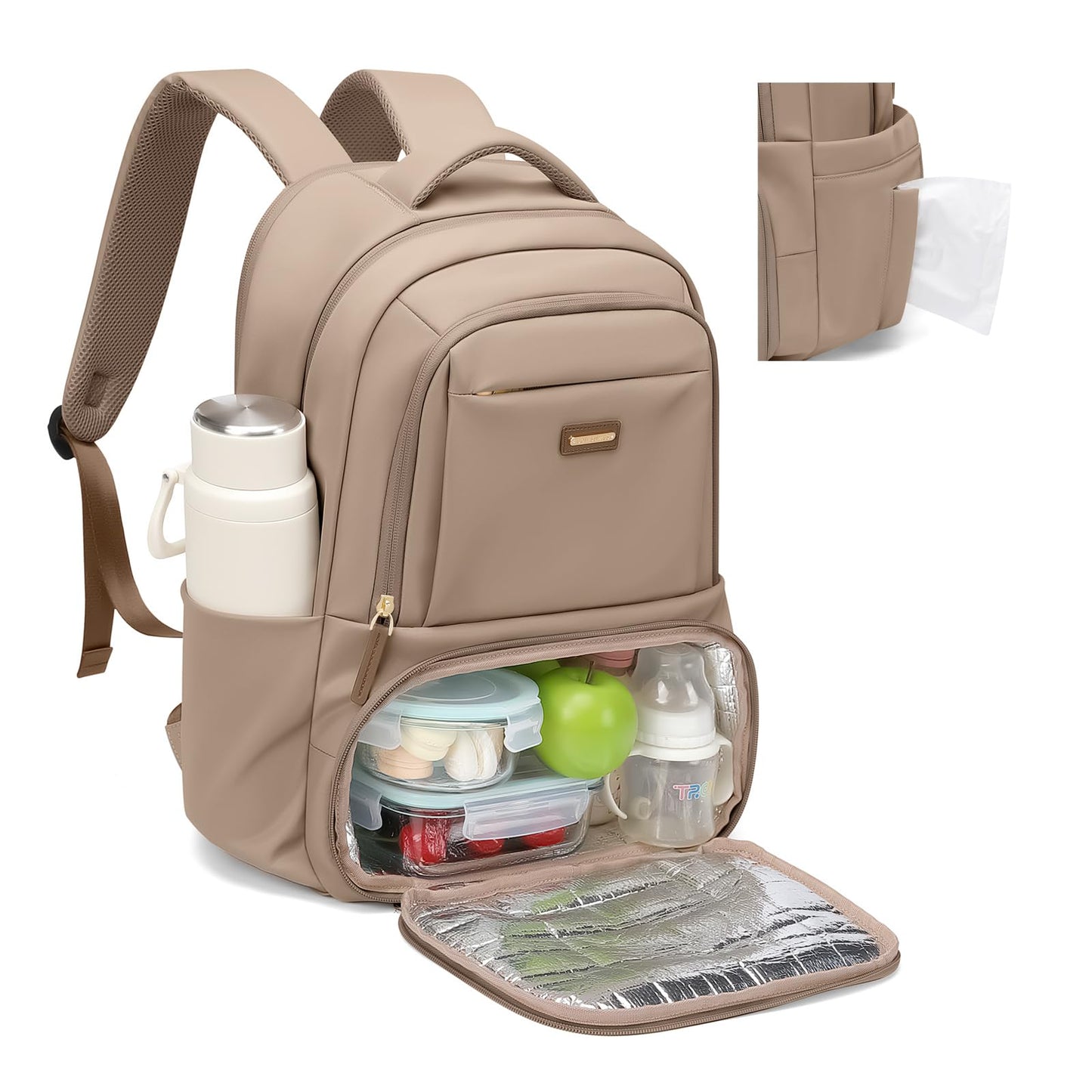 GOLF SUPAGS Lunch Backpack 16 Inch Laptop Backpack with Insulated Cooler Lunch Box Food Bag for College Work Camping Picnics (Champagne)