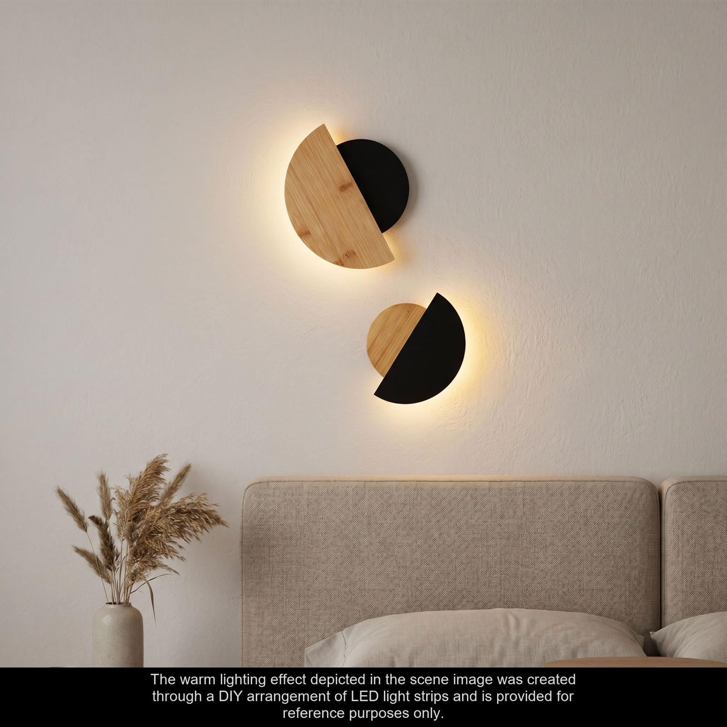 AIM & GGKK Bamboo Half Circle Wall Decor Set of 2 | Geometric Design | Black Matte & Natural Bamboo Semi Circle Wall Art | Minimalist Modern Wall Hanging for Living Room Bedroom