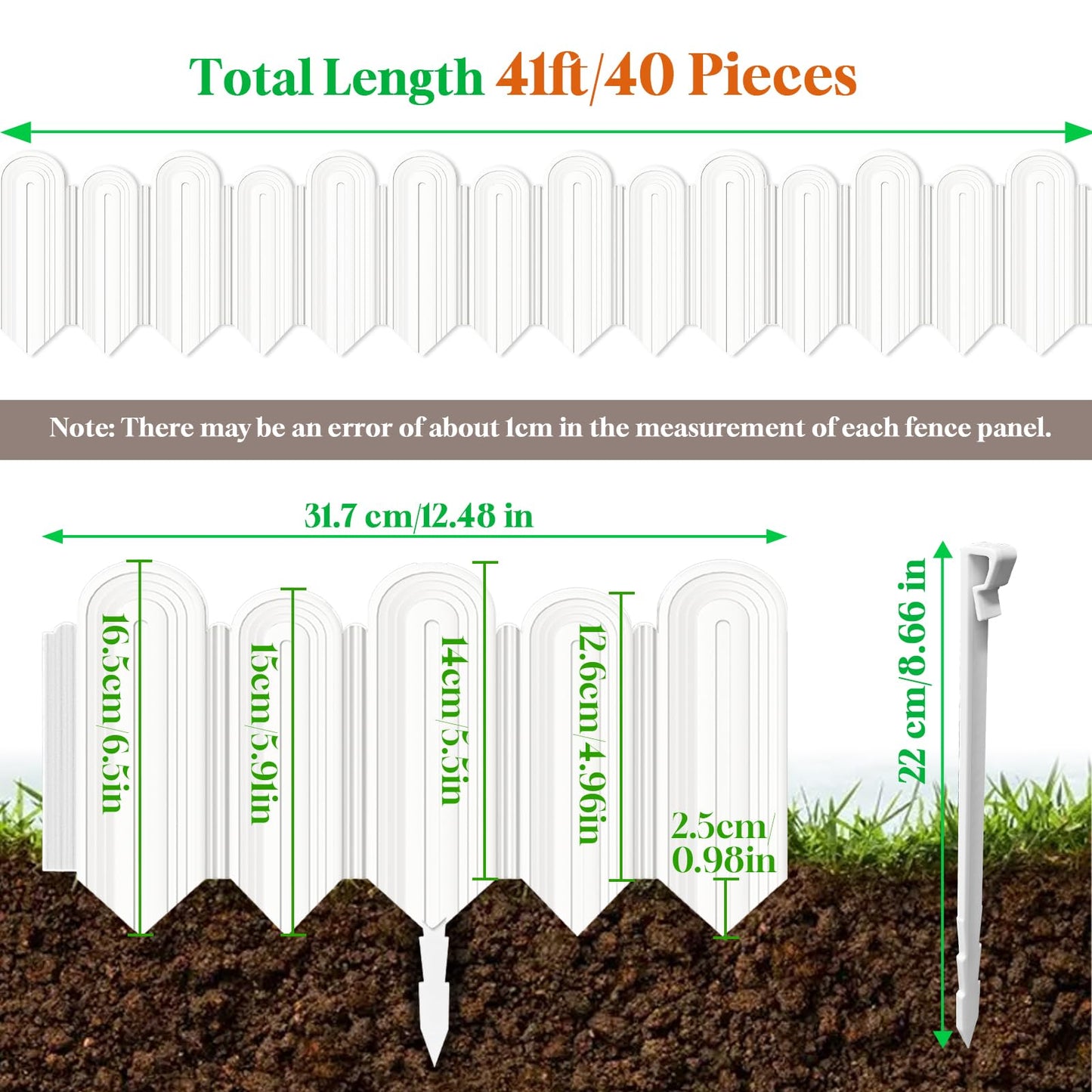 Ruppence 20Pcs 21ft (5.5'' Exposed Height) White Garden Edging Border, Plastic Landscape Edging, Can 90° Installation, for Flower Bed Edging,Yard Decorative Border