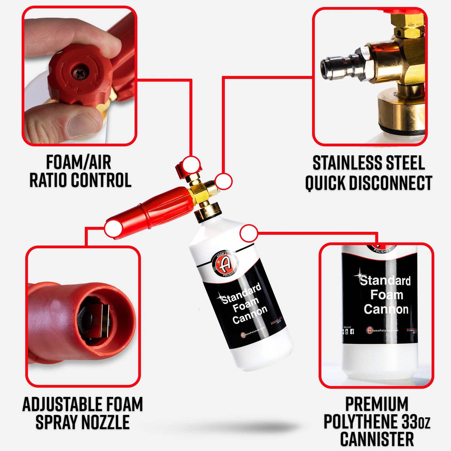 Adam's Polishes Standard Foam Cannon & Snub Nose Combo - Foam Cannon Soap Sprayer for Car Wash, Patio & House Cleaning | Sprayer Cleaner Cannister for Pressure Washer