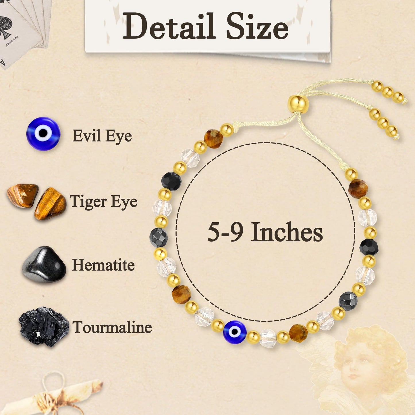 SmileBelle Triple Protection Bracelets for Women, Black Tourmaline Bracelets as Evil Eye Jewelry for Women Tigers Eye Bracelet for Crystal Jewelry Hematite Bracelet as Birthday Gifts