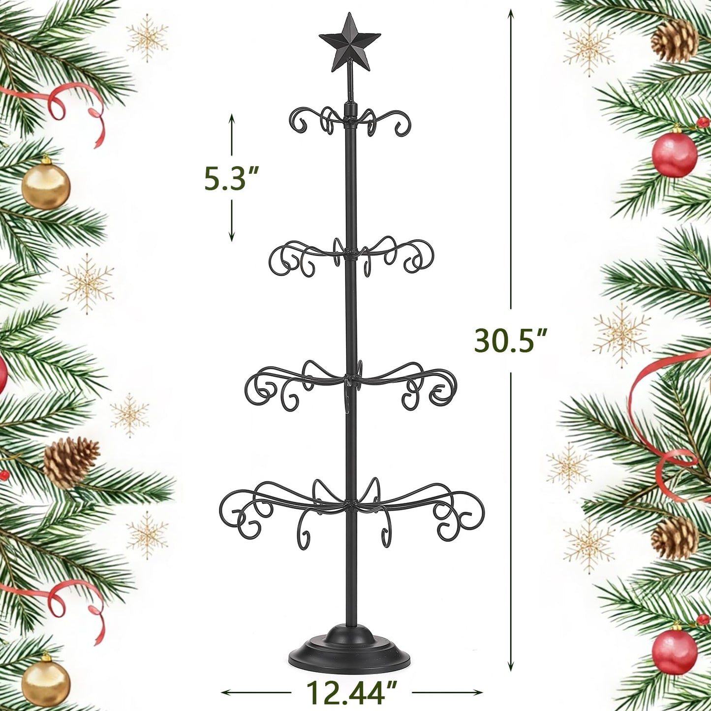 Ironlux Ornament Tree Display Stand, 30 Inch Tabletop Metal Ornament Display Tree , Black Ornaments Hanger Stand, 4 Tier Scroll Tree Rack for Easter Christmas Ornaments Displays