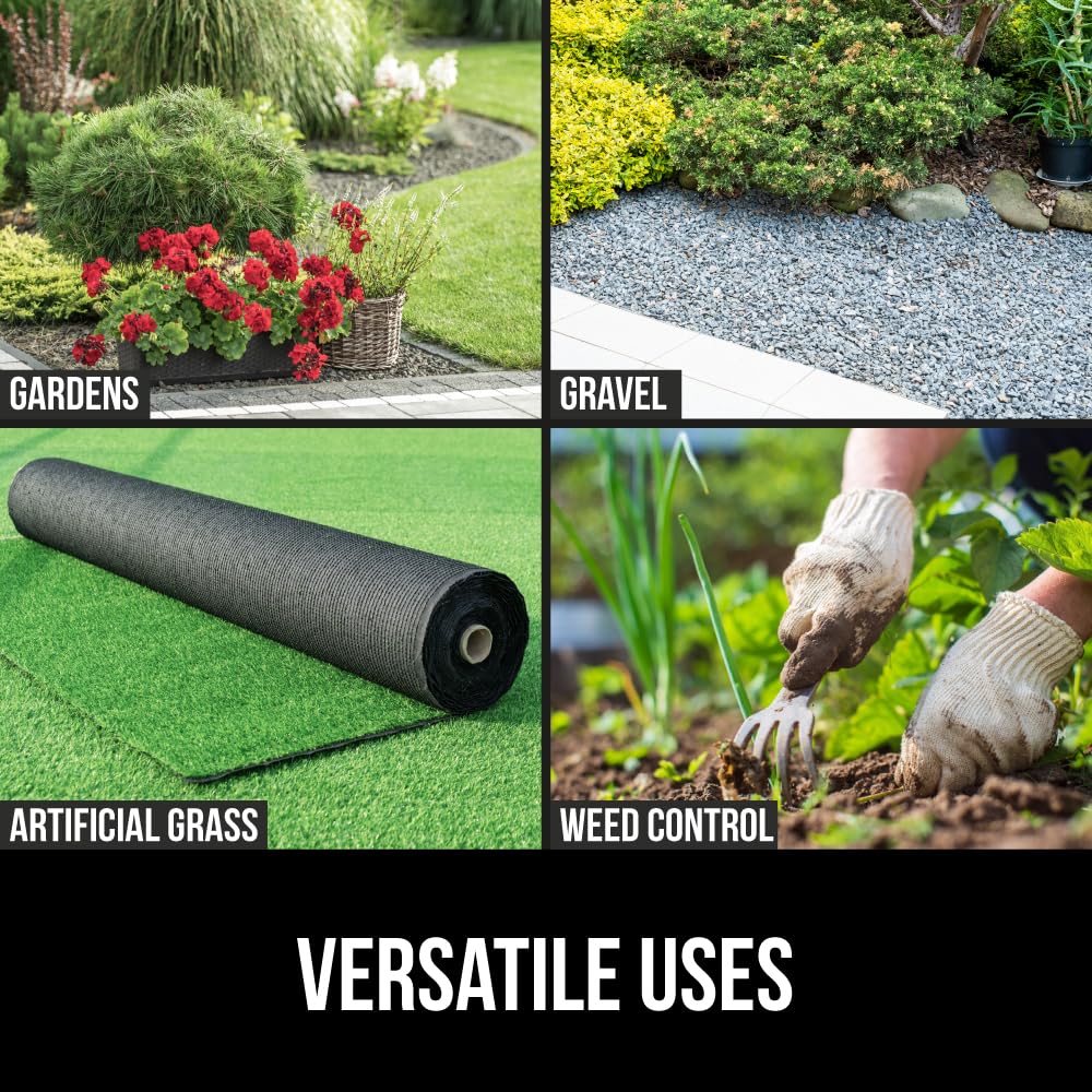 GORILLA GRIP Weed Barrier Fabric, 3 FT x 50 FT Heavy Duty Woven Landscape Fabric 3.2oz, Weed Control Ground Cover for Garden Beds & Mulch, Permeable Underlayment for Landscaping, Home & Commercial Use