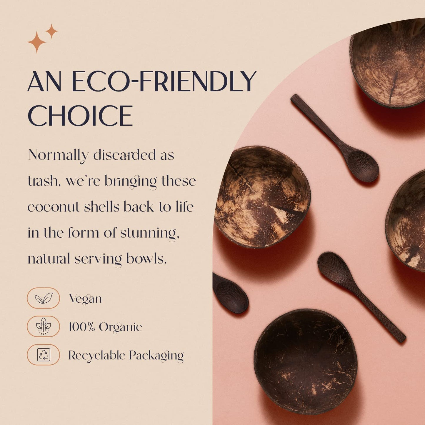 COCOBOWLCO Coconut Bowl Set with Wooden Spoons – Handcrafted Eco-Friendly Acai Bowls, Yogurt Bowls & Smoothie Bowls – Ideal for Ninja Creami, Cereal & Snacks (4, Polished)