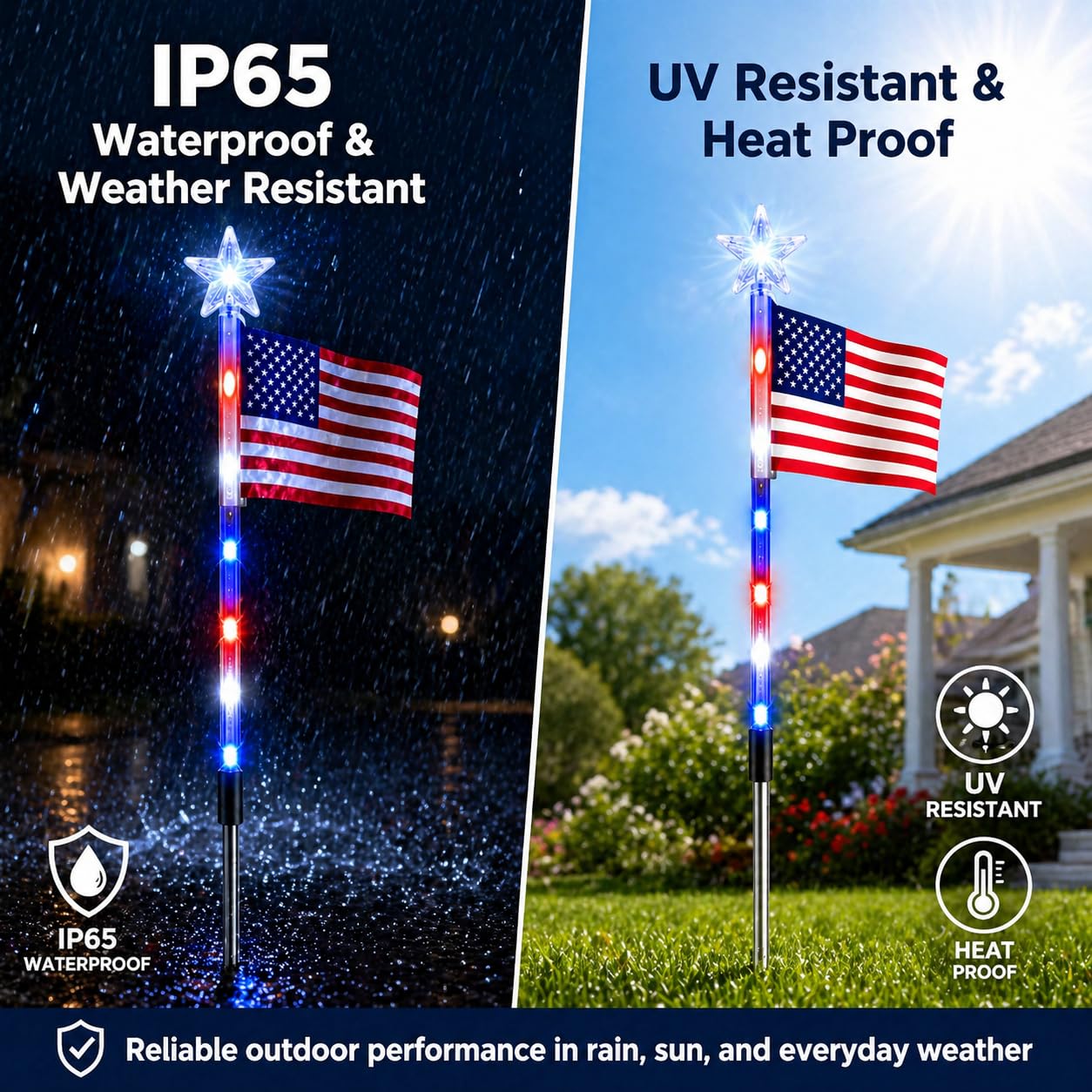 8 Pack Solar American Flag Pathway Lights, Patriotic Red White Blue Outdoor Stake Lights, Waterproof Solar LED Yard Garden Decorations for 4th of July, Independence Day