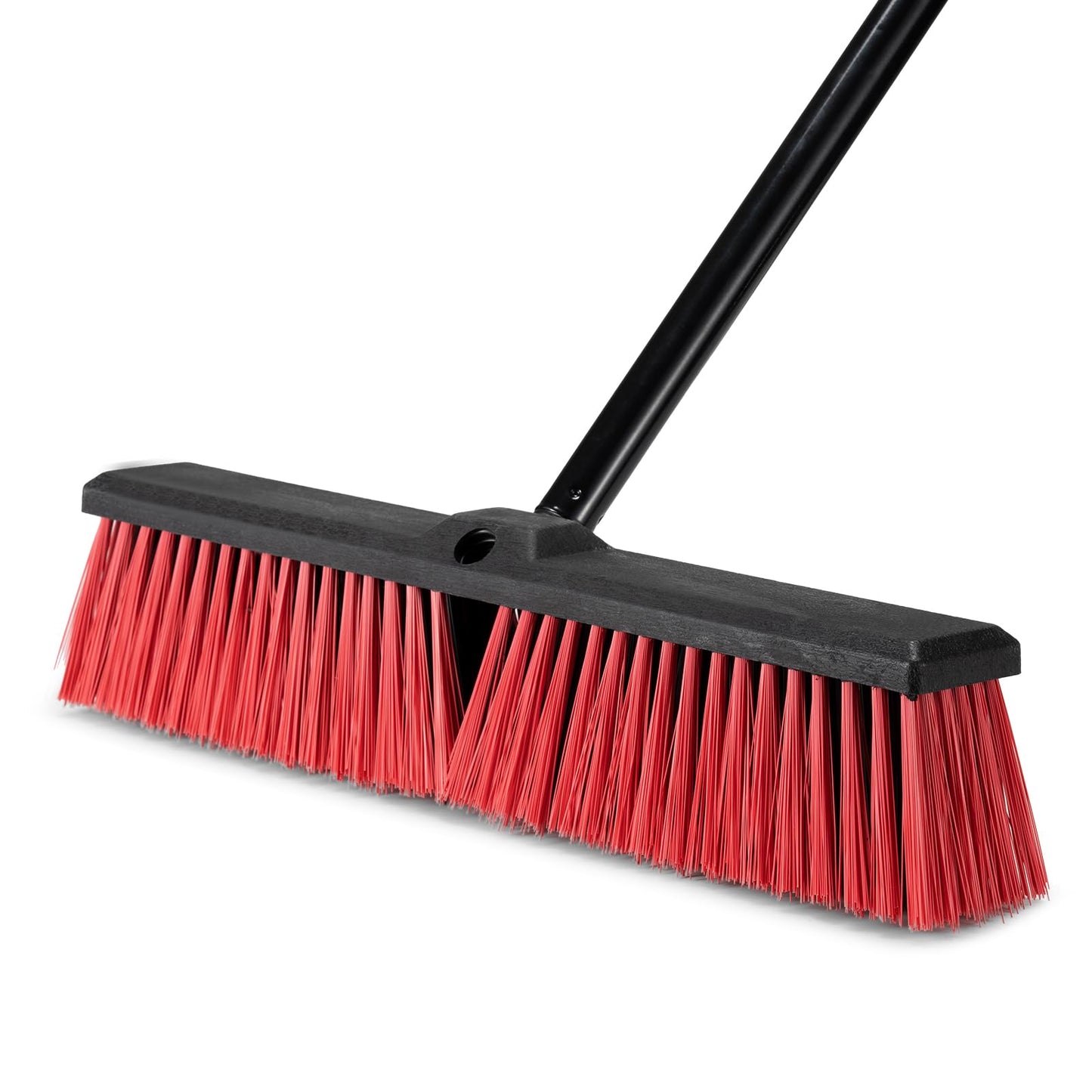 18 Inch Heavy Duty Push Broom Outdoor with 63" Long Handle Stiff Bristle Brush for Patio,Deck,Driveway,Garage,Yard,Warehouse&Concrete Floor Cleaning (Red)