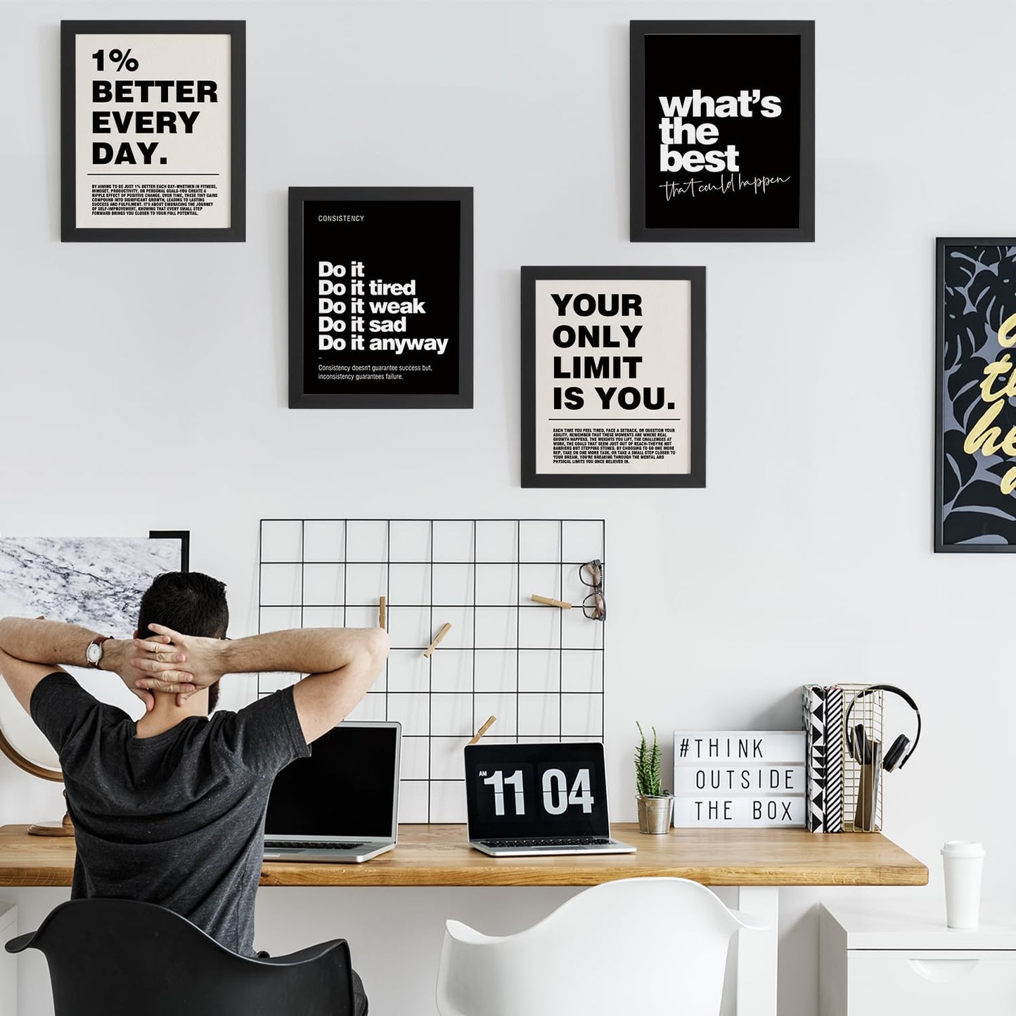 DSHFG Motivational Inspirational Office Wall Art Decor Prints Set of 4, Black Motivational Wall Decor Trendy Retro Posters for Office Home Decor, 8x10 Unframed
