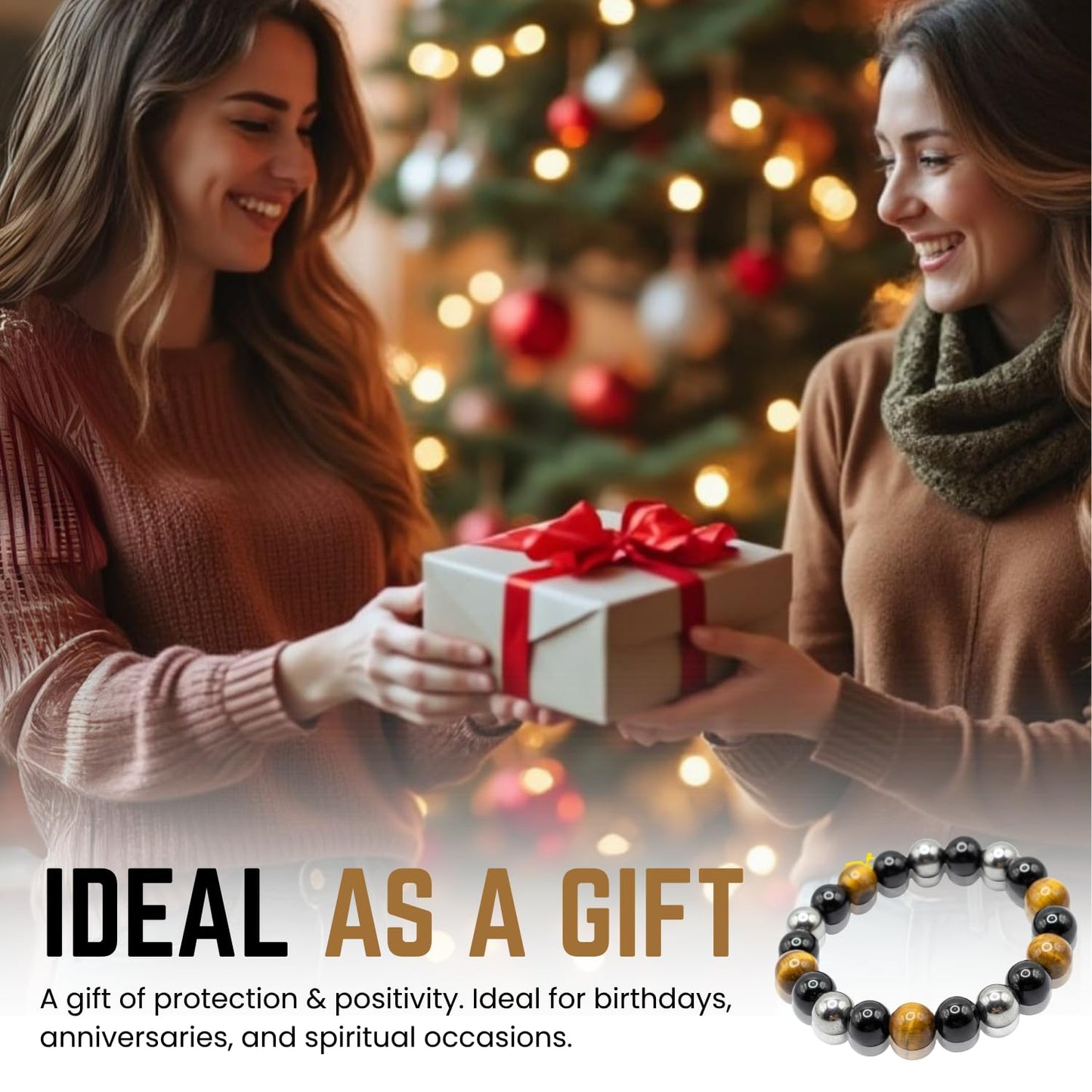 AKDNZ Protection Bracelet for Men & Women - 8mm Handmade Triple Protection Black Tourmaline, Hematite & Tiger Eye Bracelet, Natural Healing Crystal Gifts for Father's Day, Christmas & Anniversary