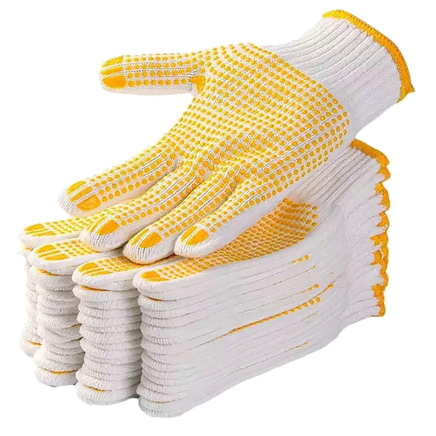 Safety Work Gloves with Anti-slip Dots 12 Pairs White Polyester Knitted Gloves for Garage Warehouse Painter Mechanic Industrial Gardening Construction (Yellow)